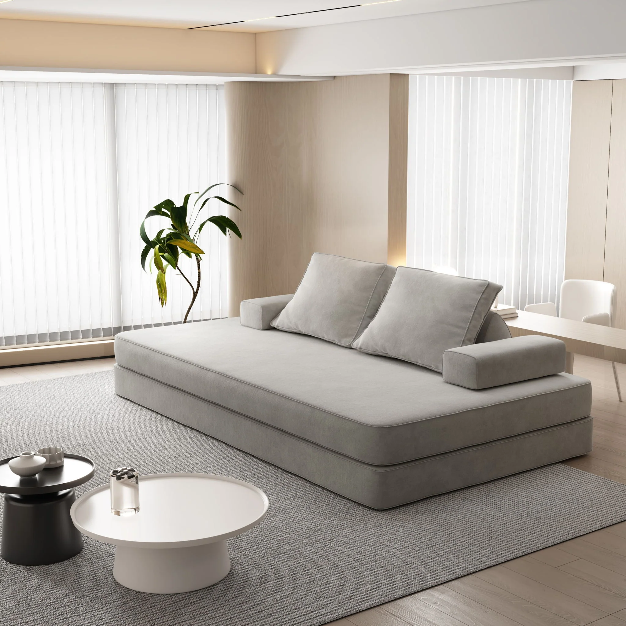 Multifunctional Convertible Sofa Bed With 2 Tumbler Backrests And 2 Pillows, Deep Seat Couch - Image 15