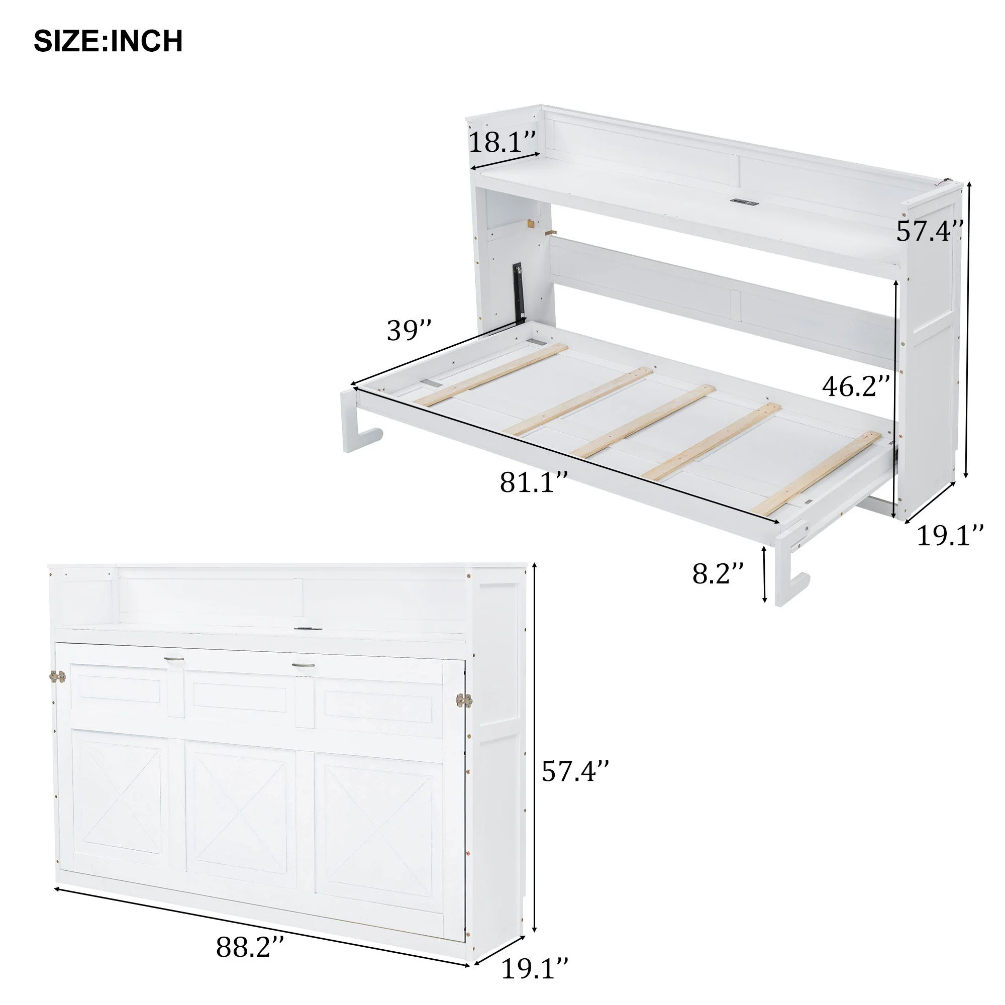 Murphy Bed With Desk, LED Light And USB Charging Station - Image 10