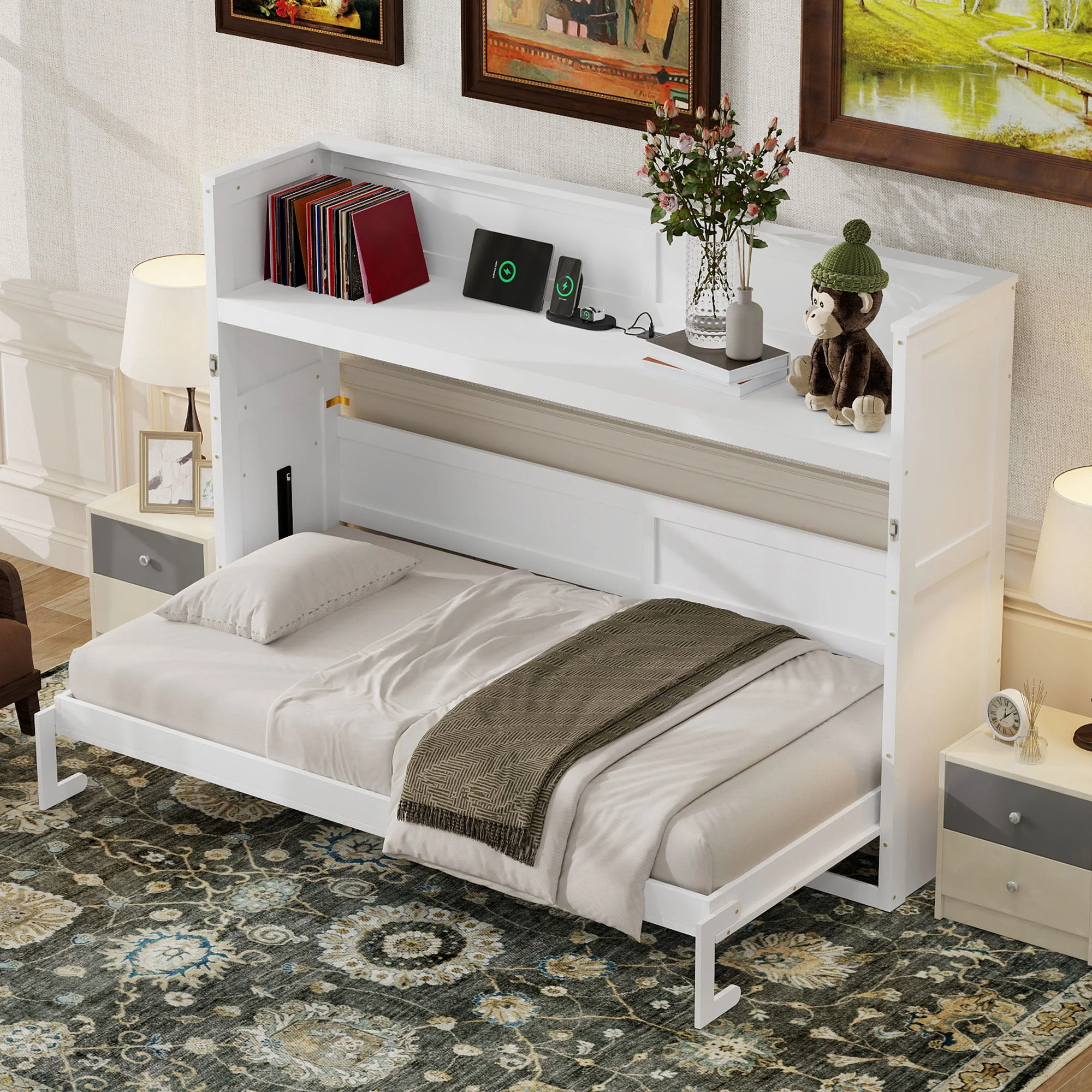 Murphy Bed With Desk, LED Light And USB Charging Station - Image 8