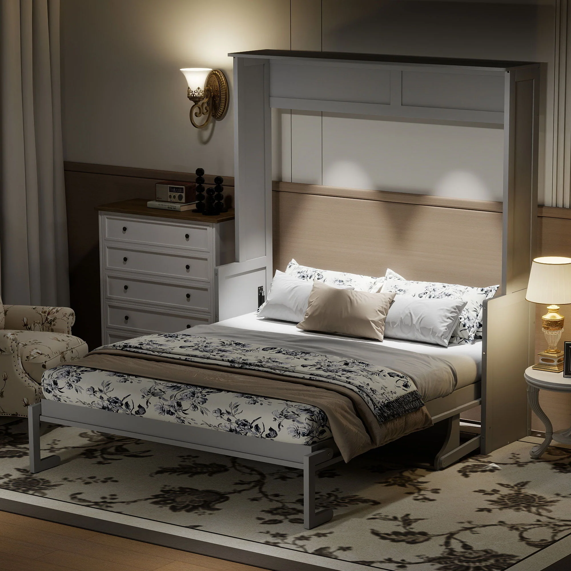 Murphy Bed With Desk, LED Lights & USB Charging Station - Image 14