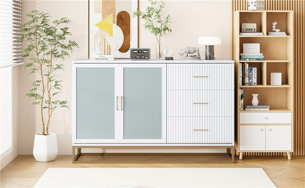 Murphy Bed With Frosted Glass Doors Design, Fake Drawers, Metal Legs - Image 5