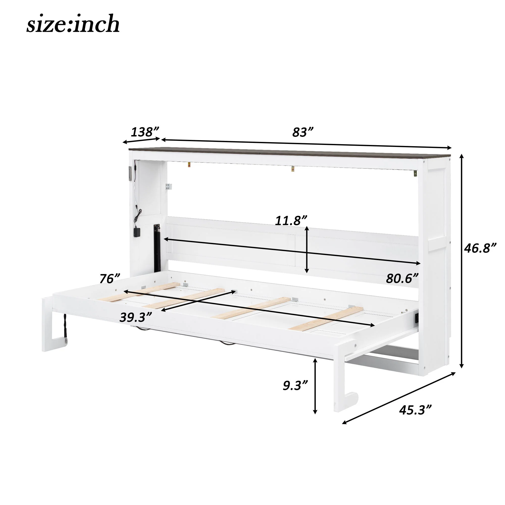 Murphy Bed With LED Light, Foldable Wall Bed Cabinet - Image 13
