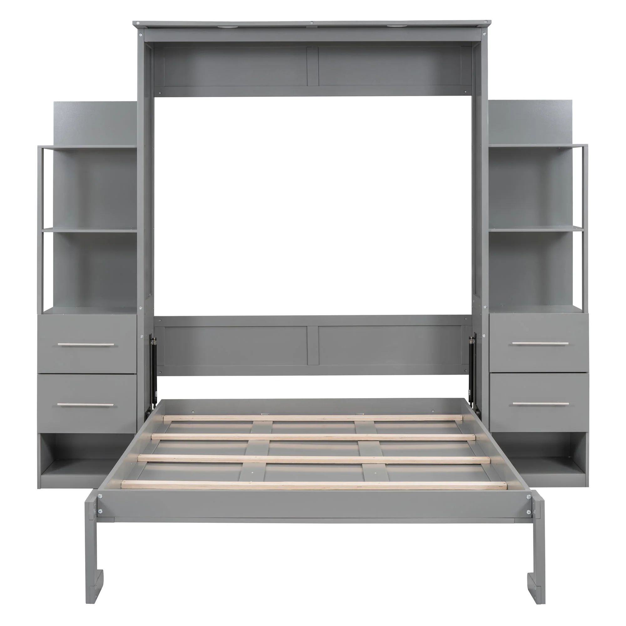 Murphy Wall Bed With LED Lights, Shelves And Drawers - Image 7