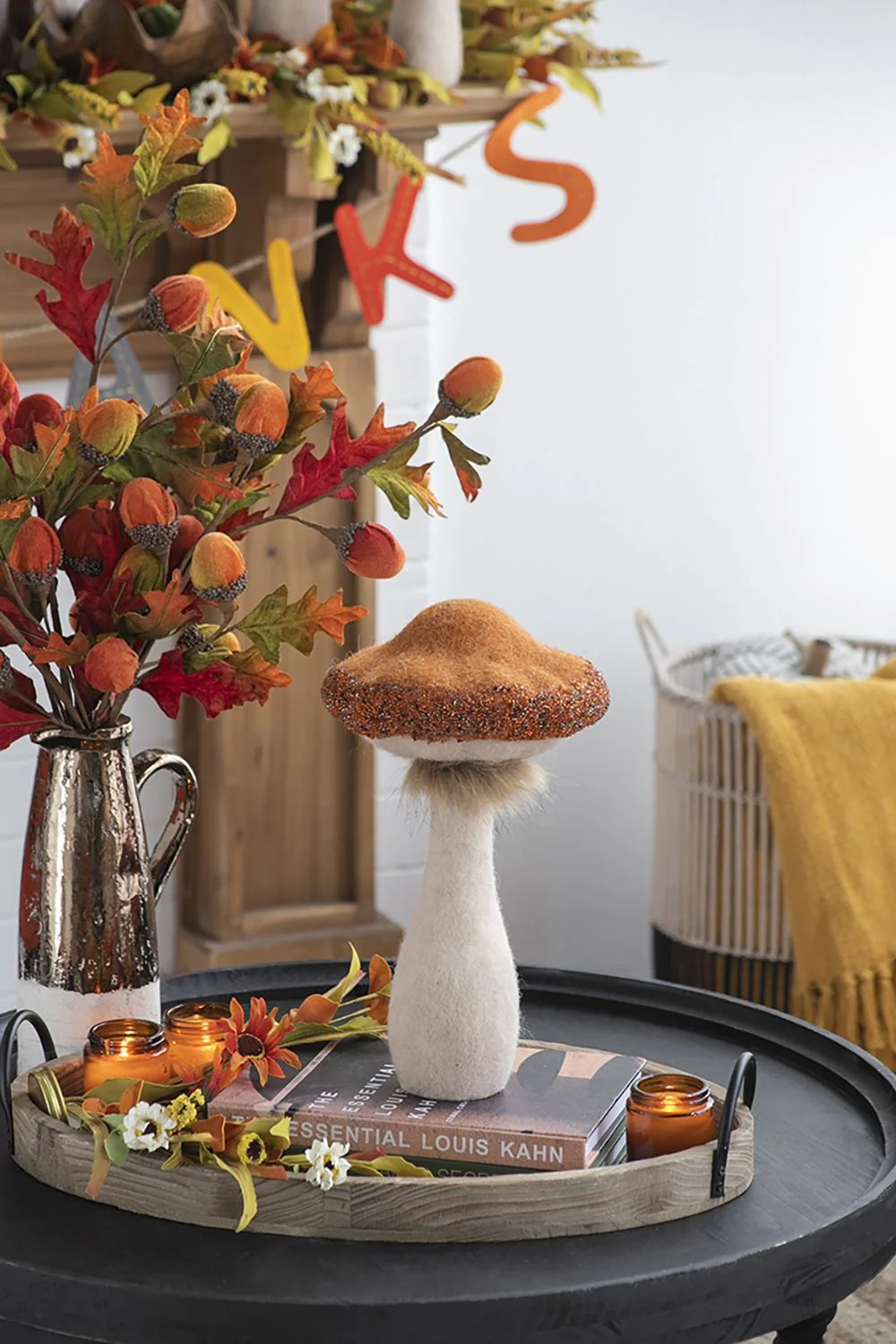 Mushroom Holiday Ornament, For Harvest Festival Fall Festival & Thanksgiving Table Decorations (Set of 2) - Beige / Orange - Image 2