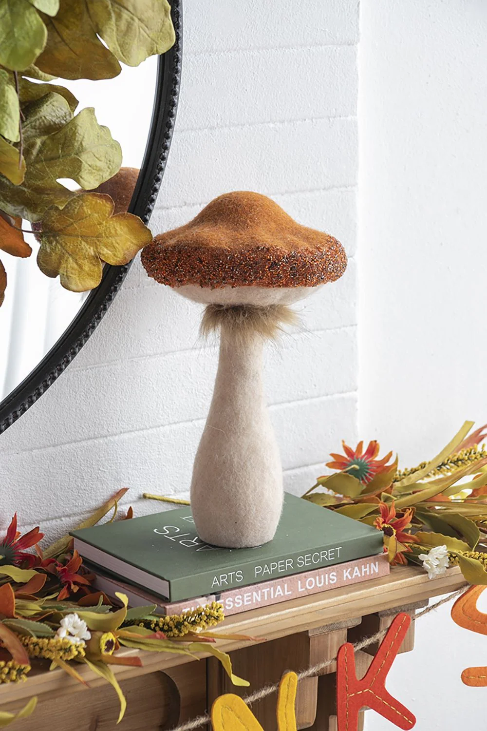 Mushroom Holiday Ornament, For Harvest Festival Fall Festival & Thanksgiving Table Decorations (Set of 2) - Beige / Orange - Image 9
