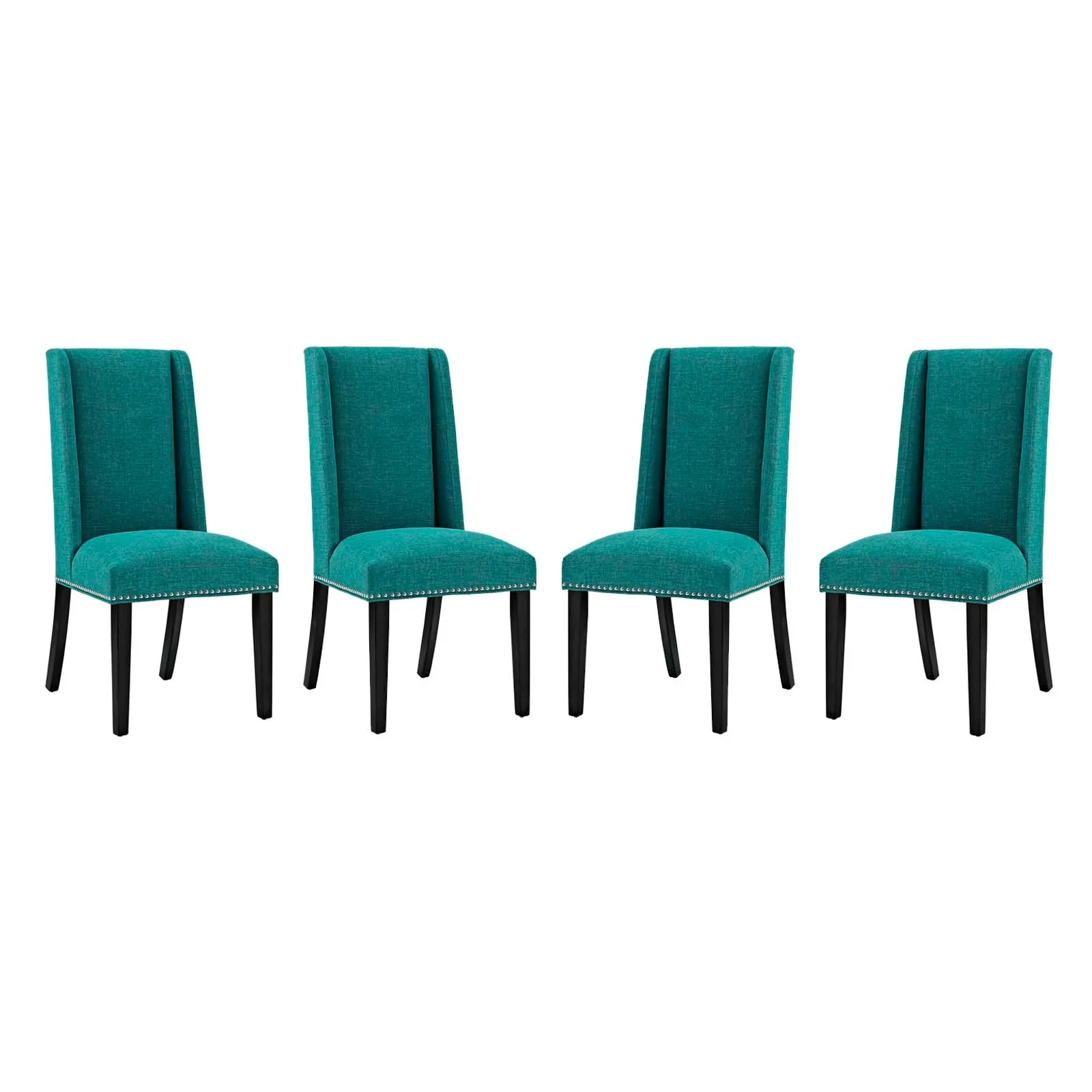 Nailhead Trim Fabric Dining Side Chair Set with Wood Legs – Set of 4 - Image 12