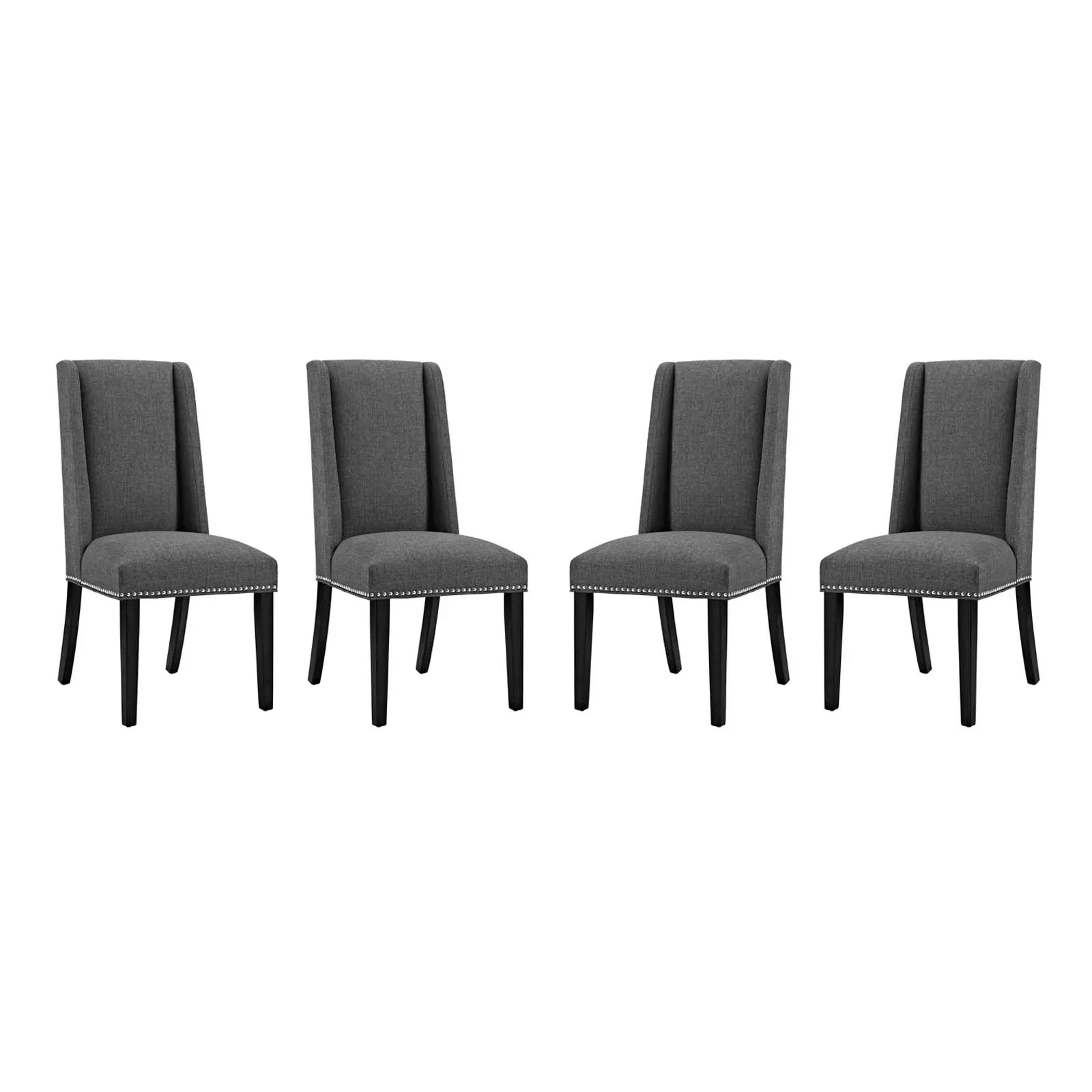 Nailhead Trim Fabric Dining Side Chair Set with Wood Legs – Set of 4 - Image 9