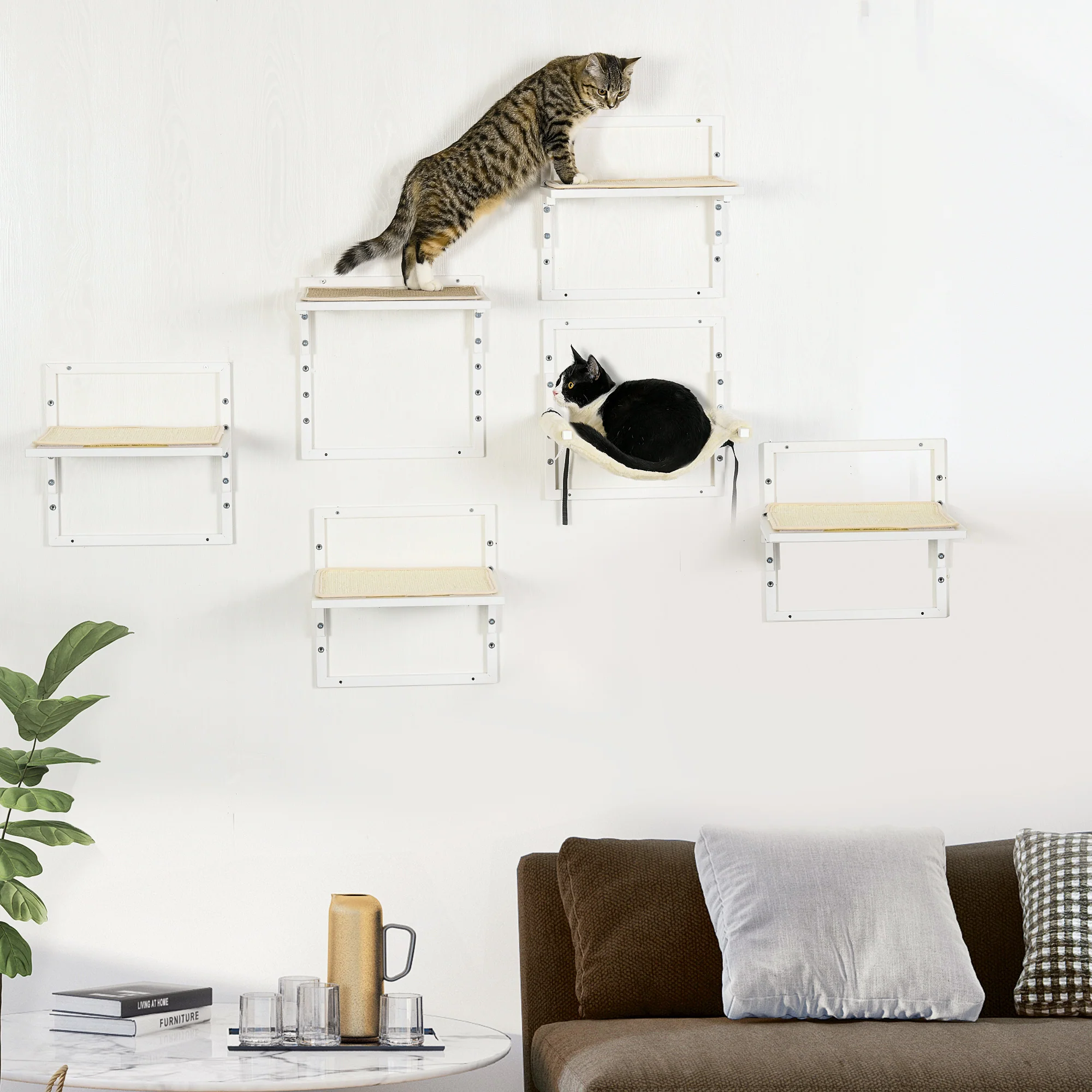 Naos 6-Piece Wall-Mounted Cat Shelves with Plush Hammock and Perches - Image 3