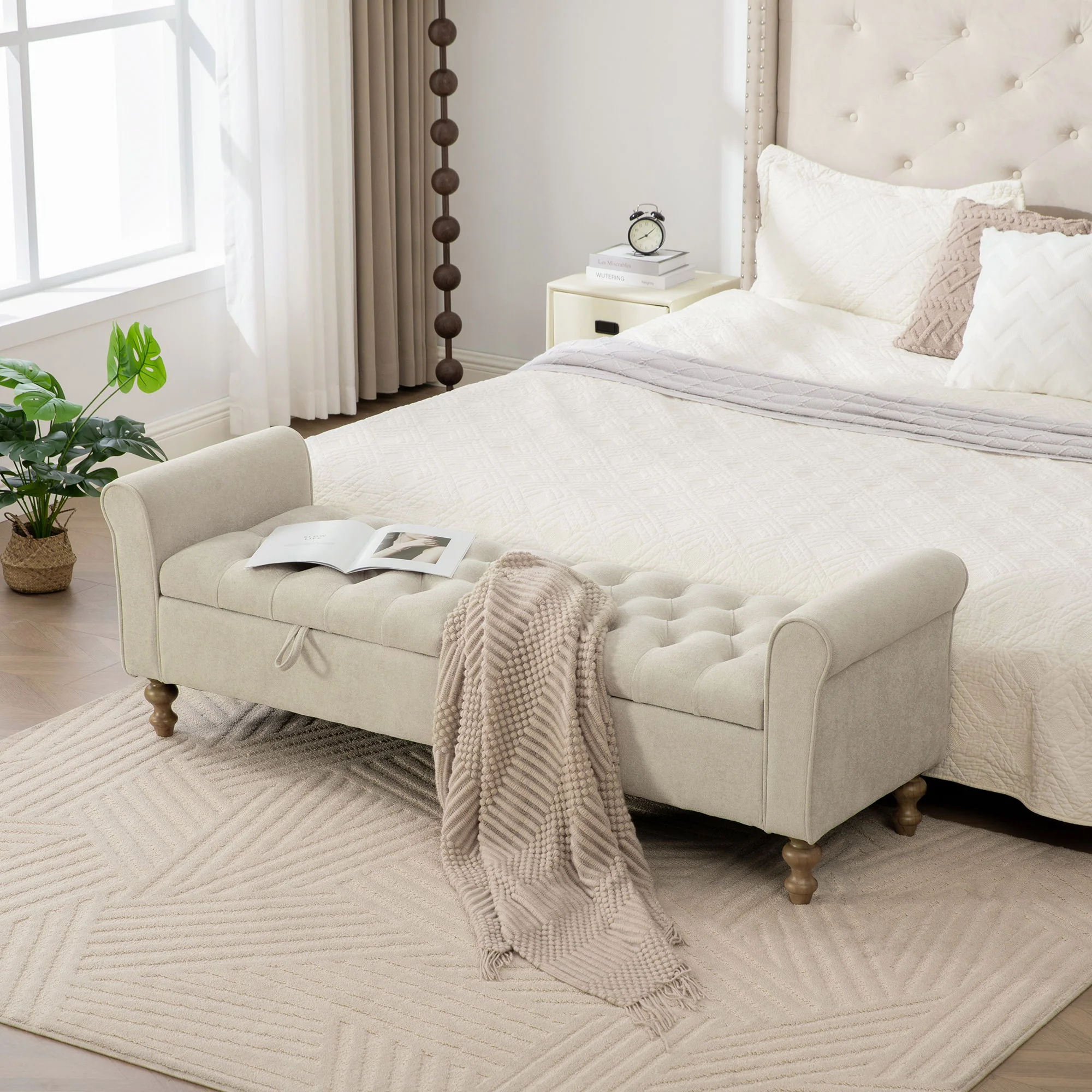 Napped Storage Bench With Rolled Armrest - Griege - Image 5