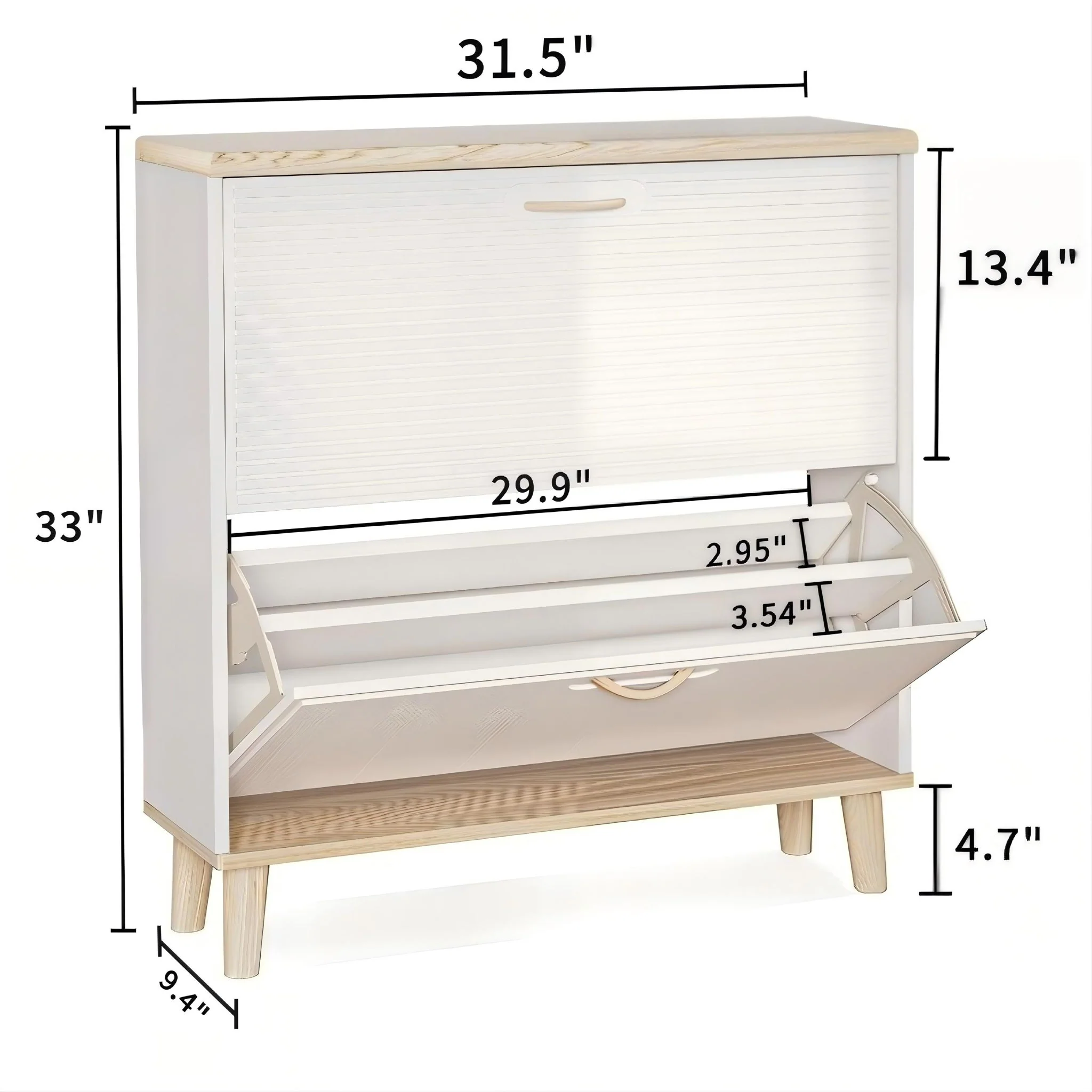 Narrow - Entryway Shoe Storage Cabinet With 2 Flip Drawers Legs - Natural / White - Image 3