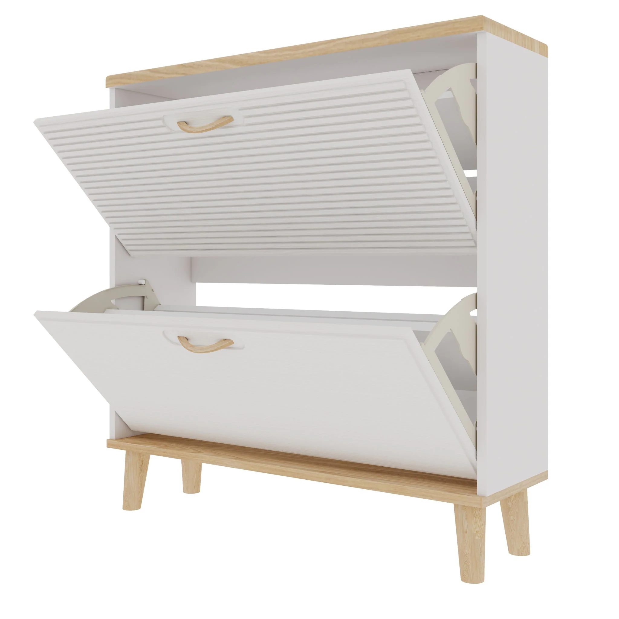Narrow - Entryway Shoe Storage Cabinet With 2 Flip Drawers Legs - Natural / White - Image 8