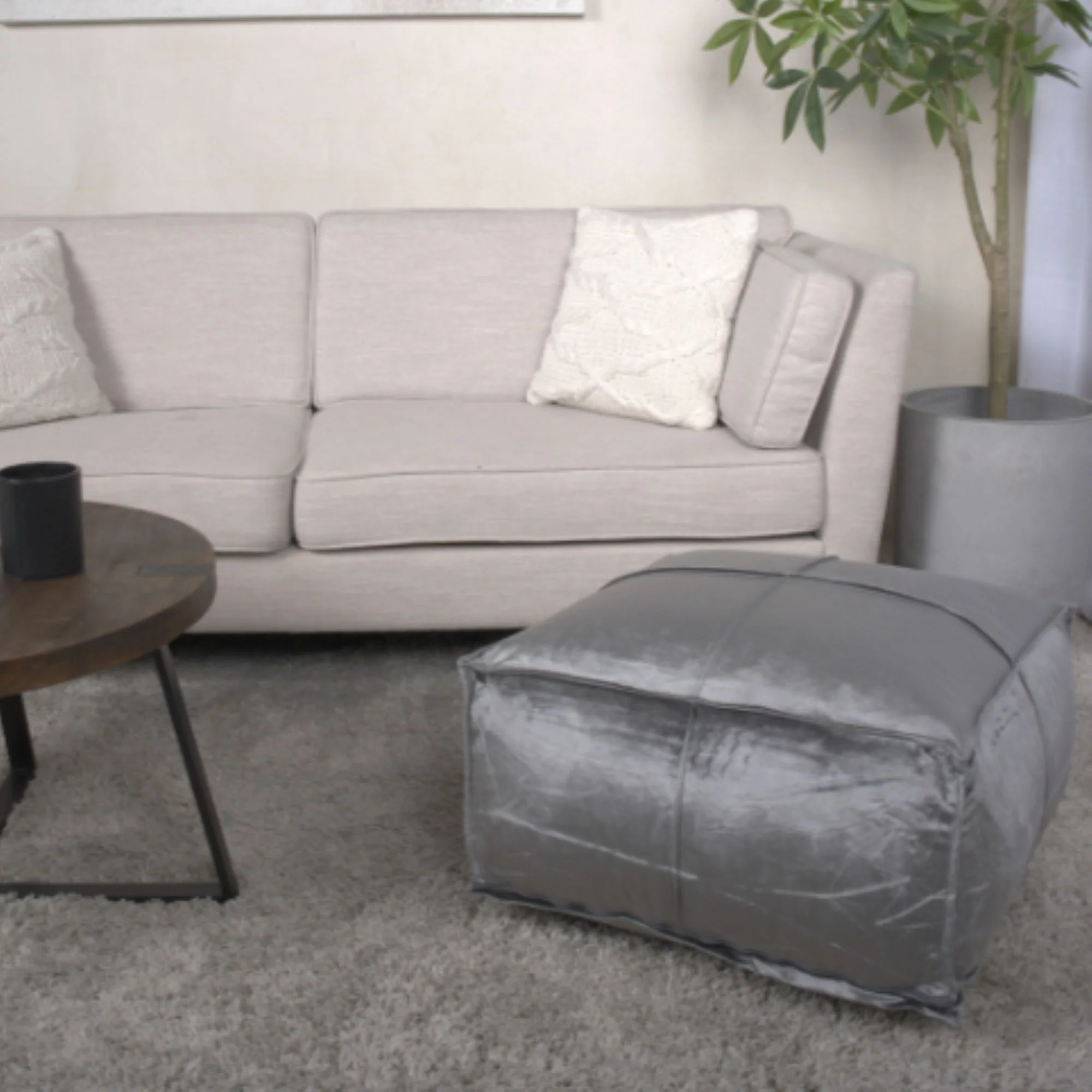 Nati - Square Pouf Ottoman And Floor Cushion - Smoke - Image 5