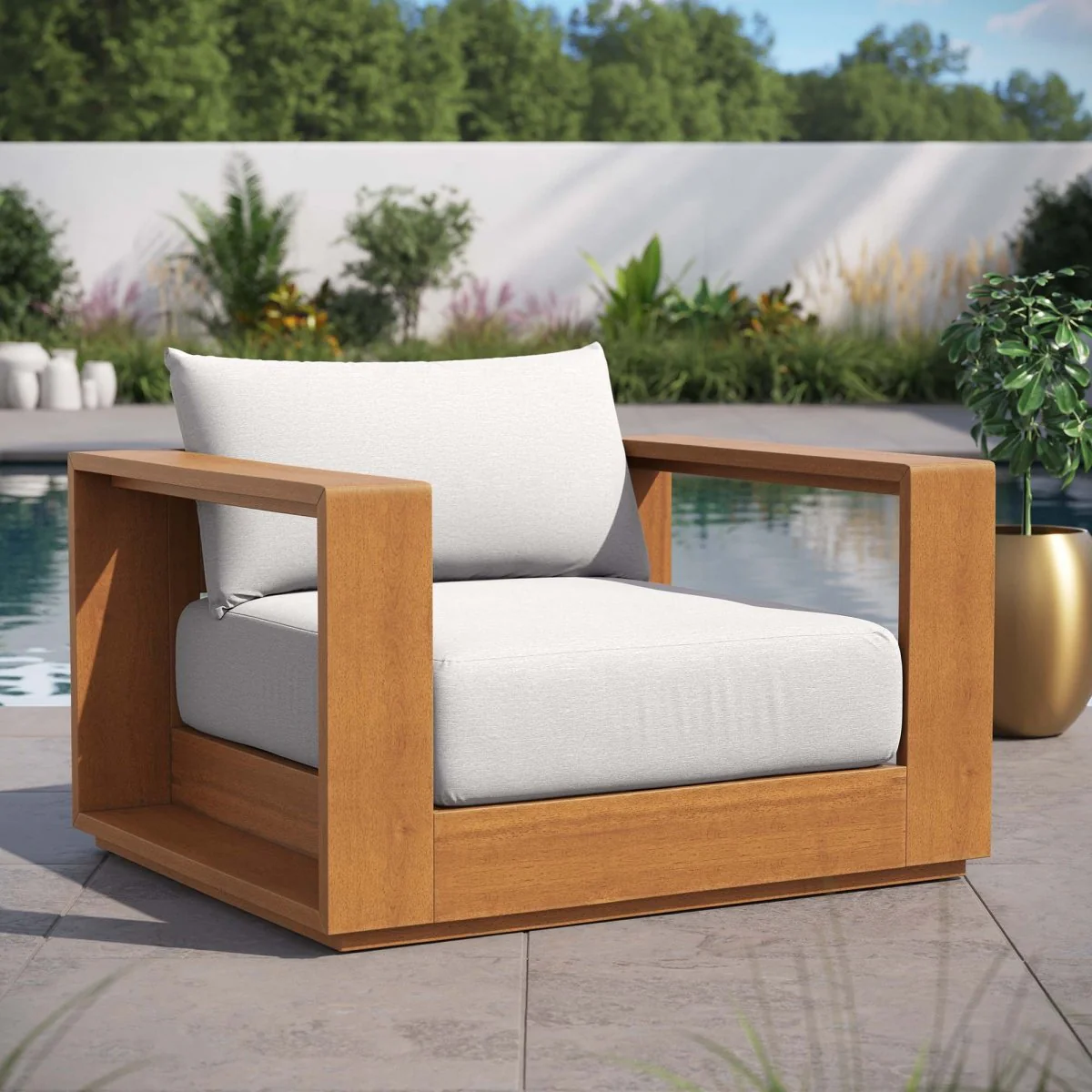 Natural Acacia Wood Outdoor Patio Chair with Cushions Comfortable Durable Seating - Image 21