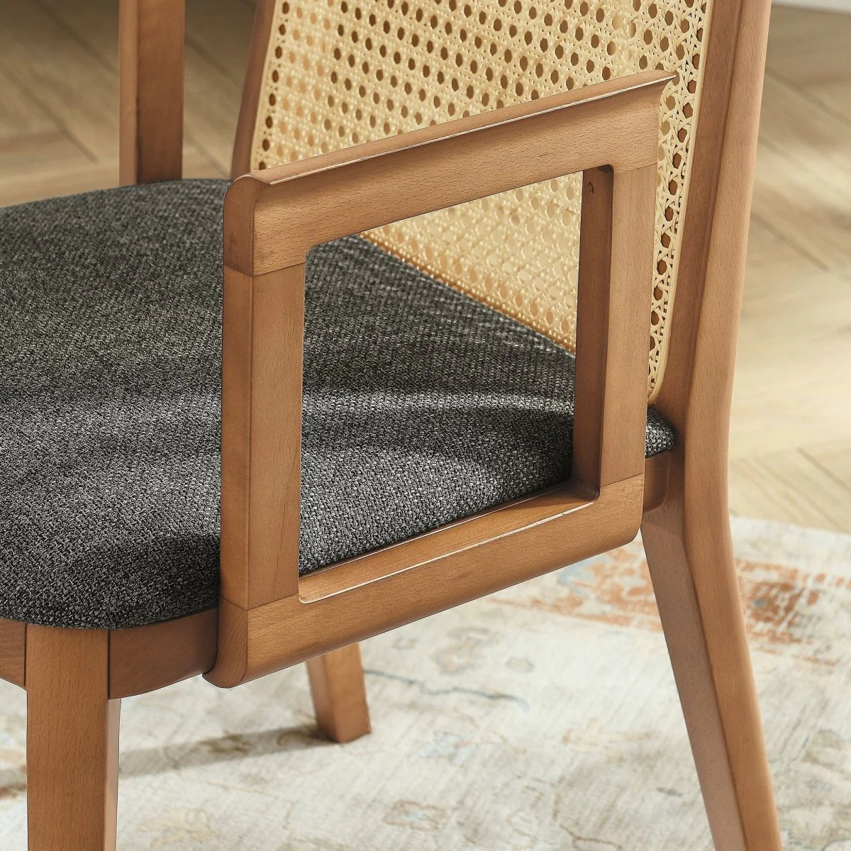 Natural Beech Wood and Rattan Cane Back Dining Armchair - Image 31