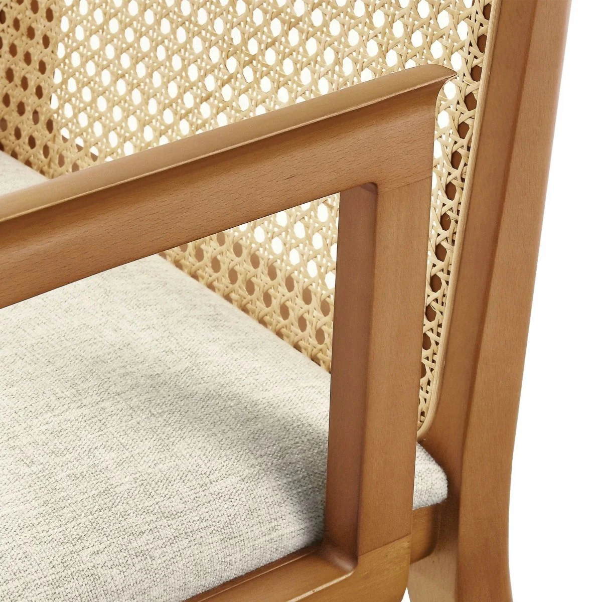 Natural Beech Wood and Rattan Cane Back Dining Armchair - Image 7