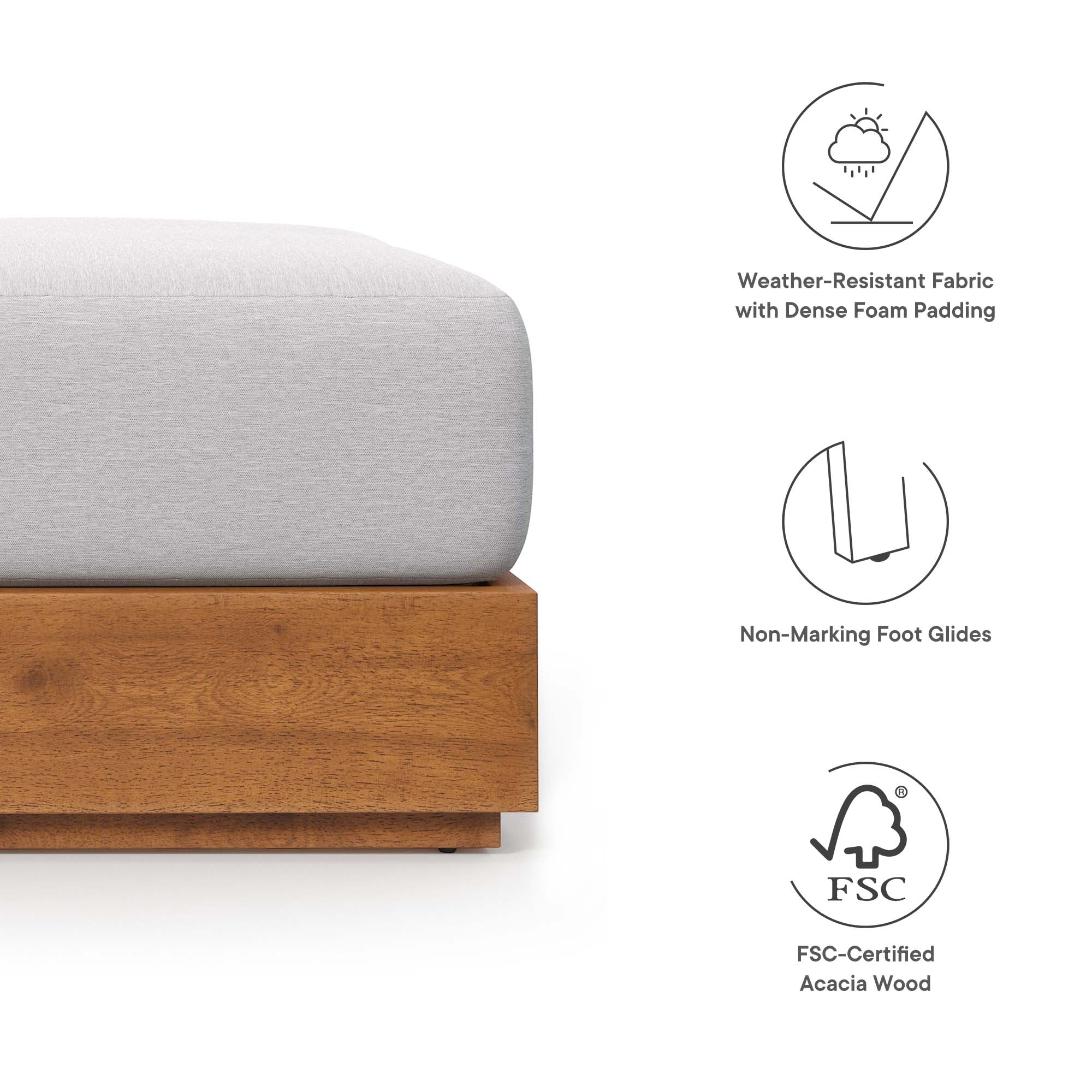 Natural Outdoor Patio Acacia Wood Ottoman — Durable Garden Deck Poolside Footrest - Image 2