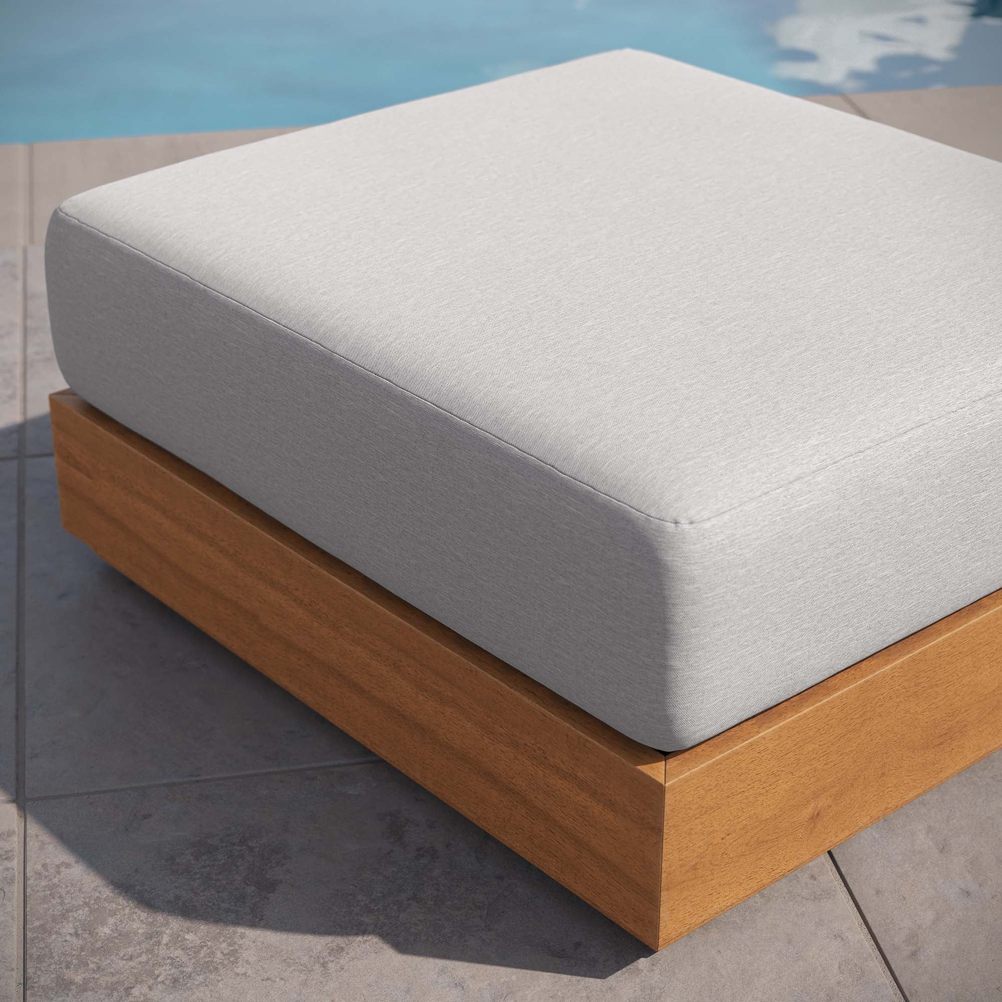 Natural Outdoor Patio Acacia Wood Ottoman — Durable Garden Deck Poolside Footrest - Image 6