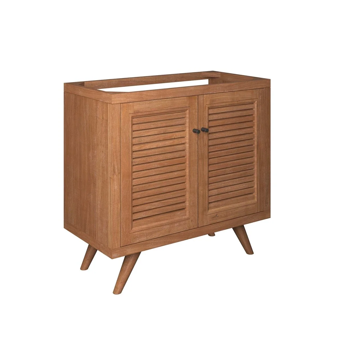 Natural Teak Wood Bathroom Vanity Cabinet – Coastal Slatted Design with Storage - Image 11