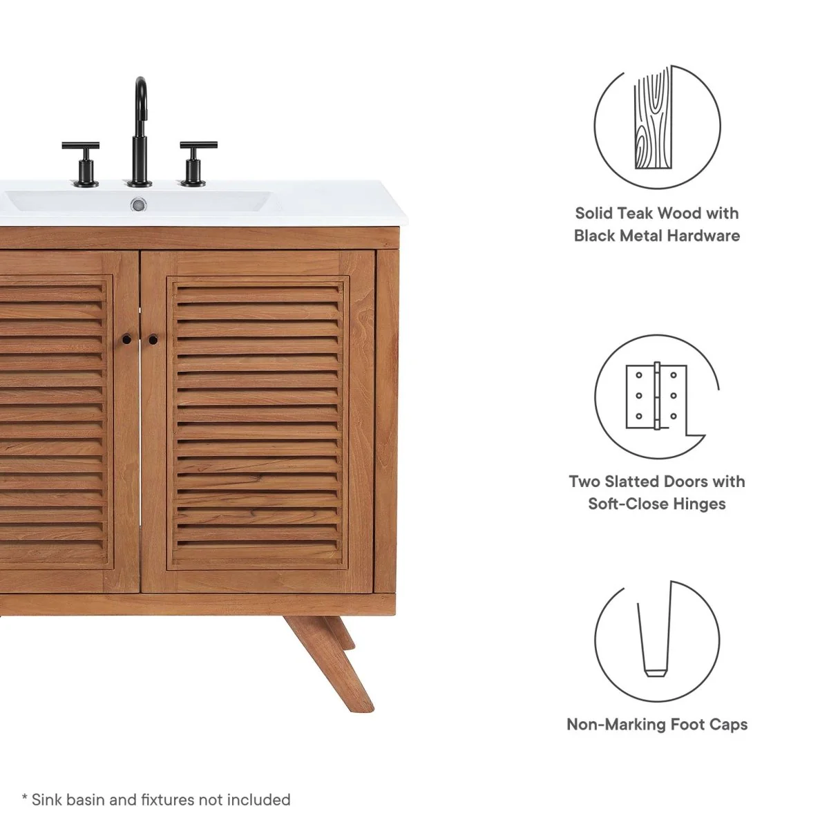 Natural Teak Wood Bathroom Vanity Cabinet – Coastal Slatted Design with Storage - Image 12