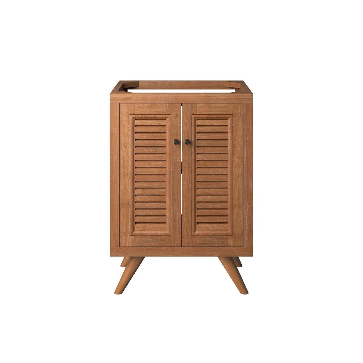Natural Teak Wood Bathroom Vanity Cabinet – Coastal Slatted Design with Storage - Image 7