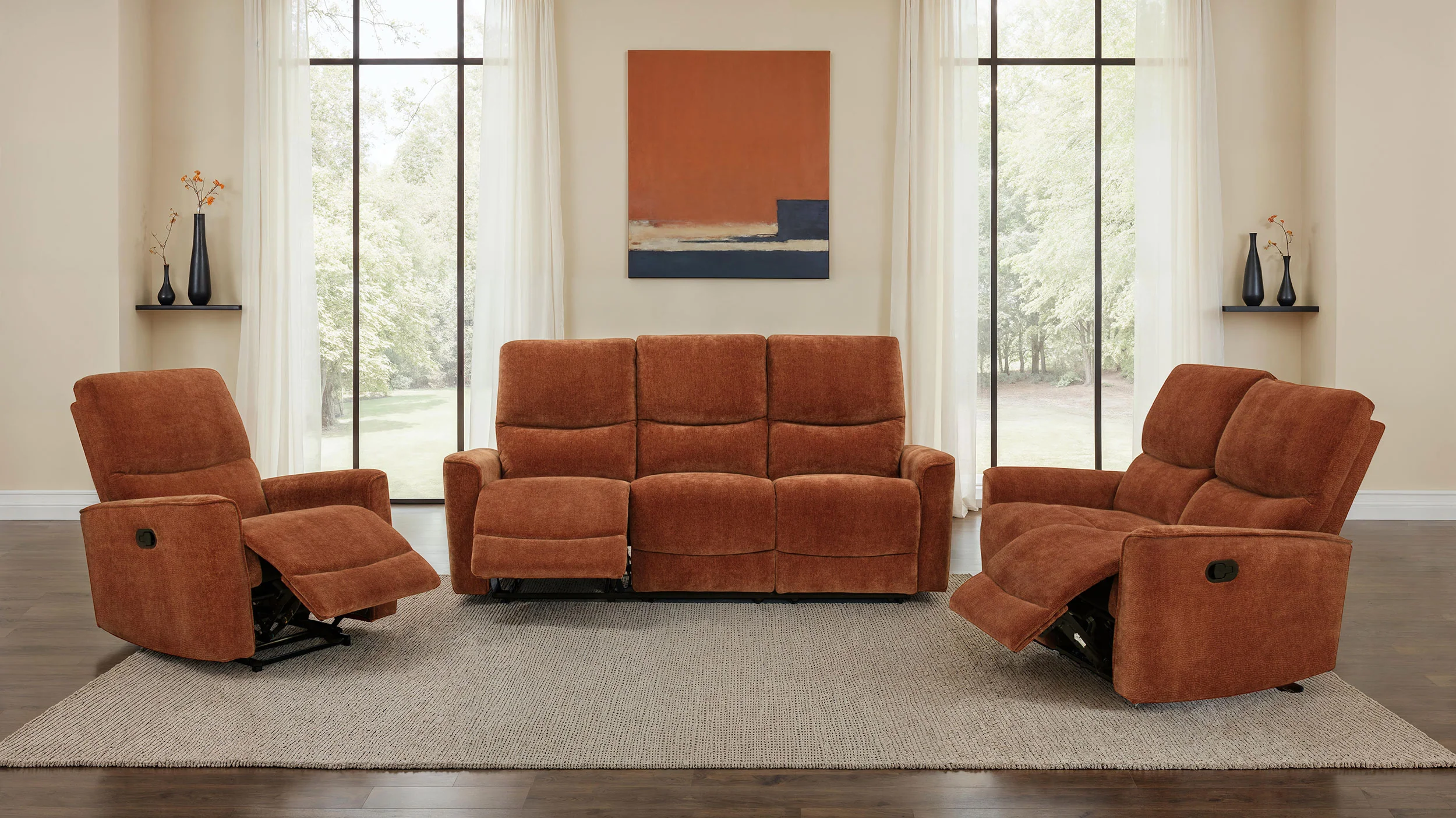 Navarro Chenille Reclining Loveseat in Burnt Orange - Image 16