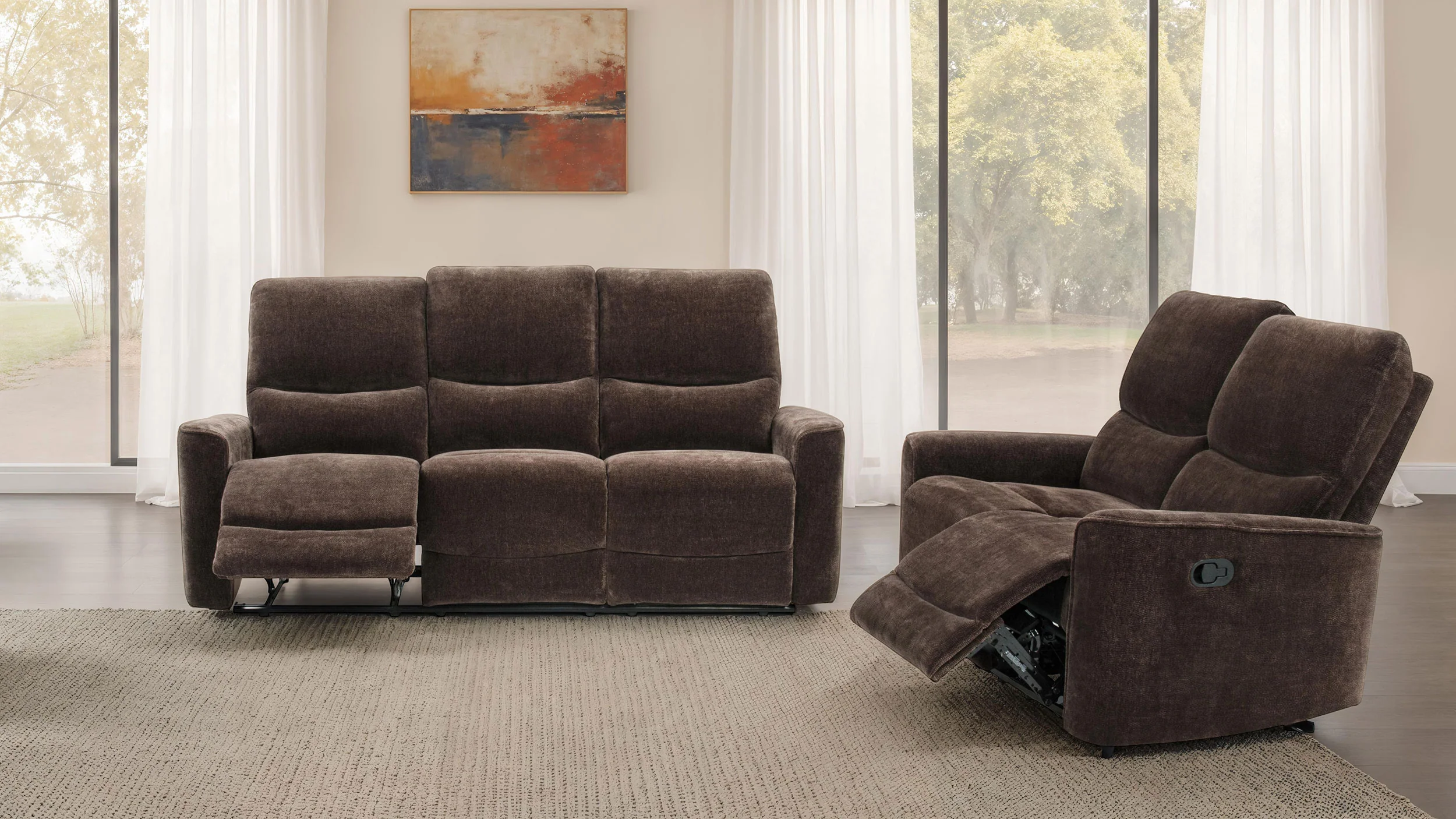 Navarro Chenille Upholstered Reclining Sofa in Dark Brown - Image 14