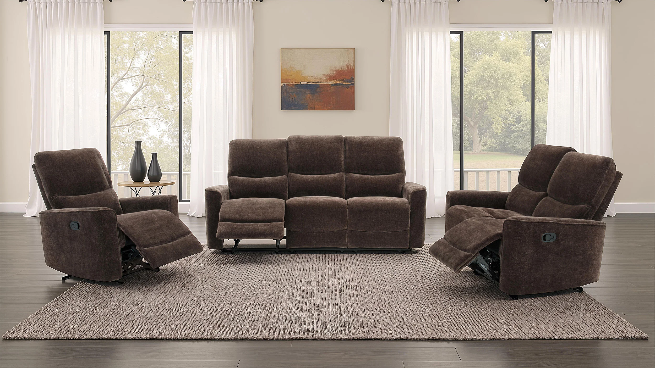Navarro Chenille Upholstered Reclining Sofa in Dark Brown - Image 16