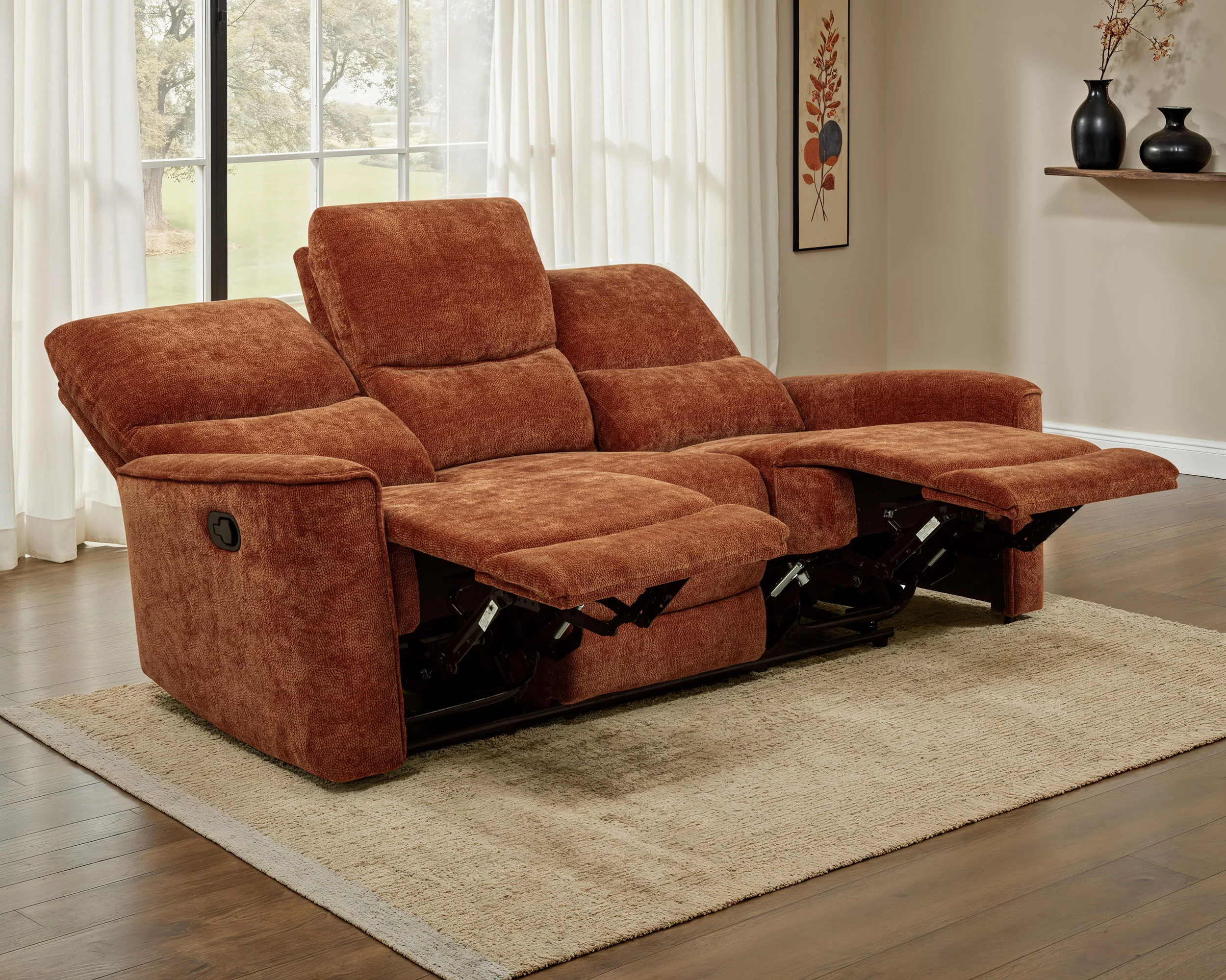 Navarro Chenille Upholstered Reclining Sofa, Burnt Orange - Image 2