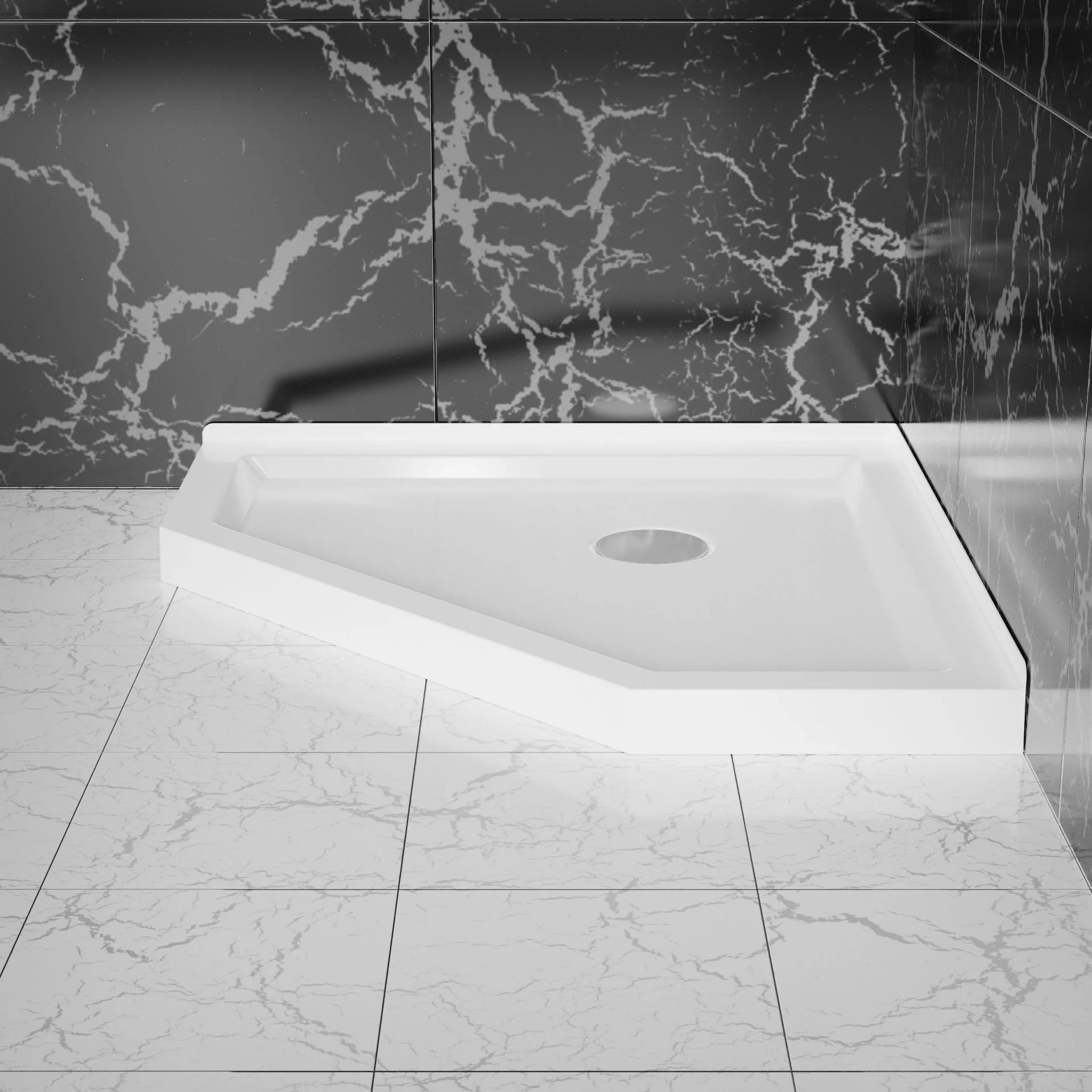 Neo Angle Corner Drain Shower Base - White - Image 2