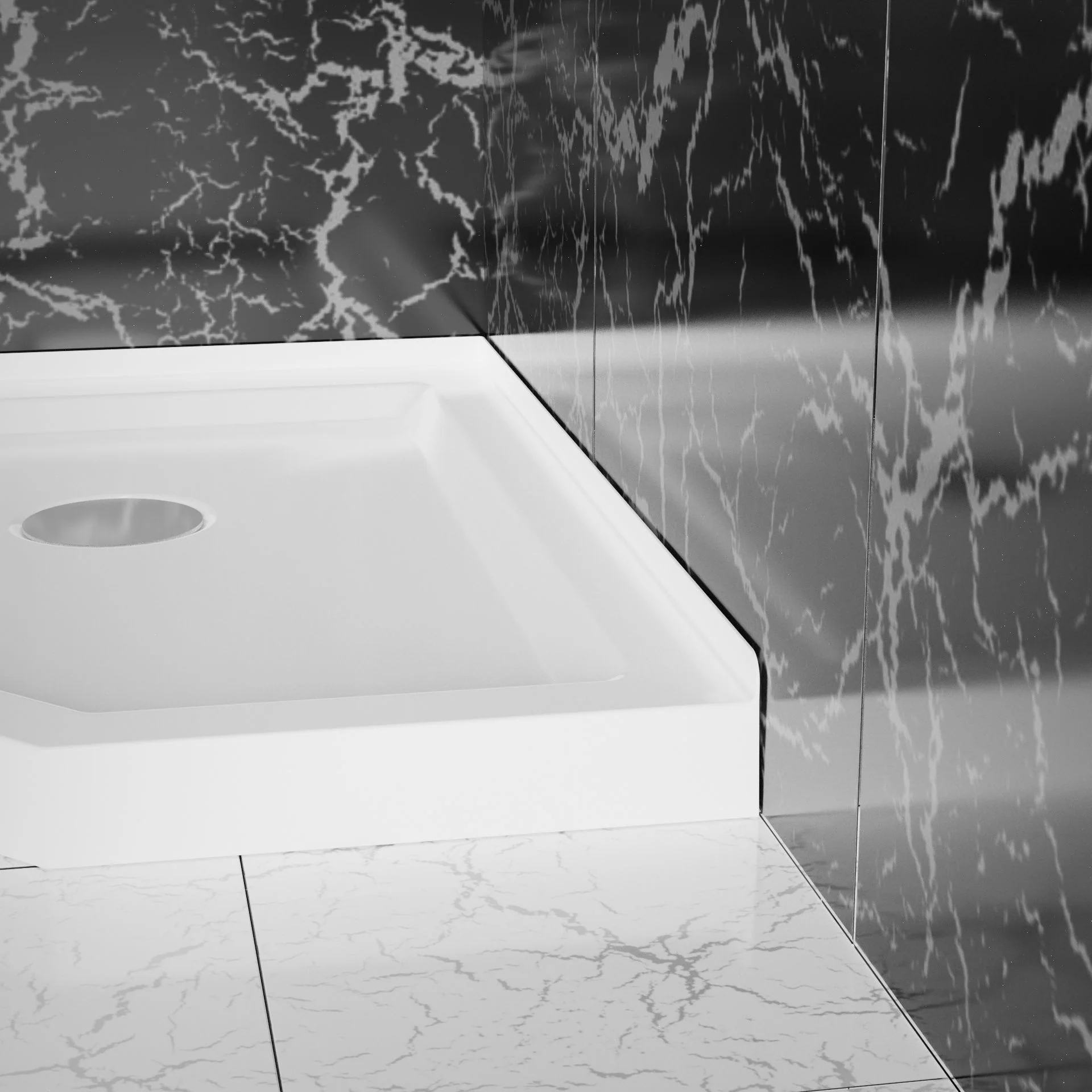 Neo Angle Corner Drain Shower Base - White - Image 3