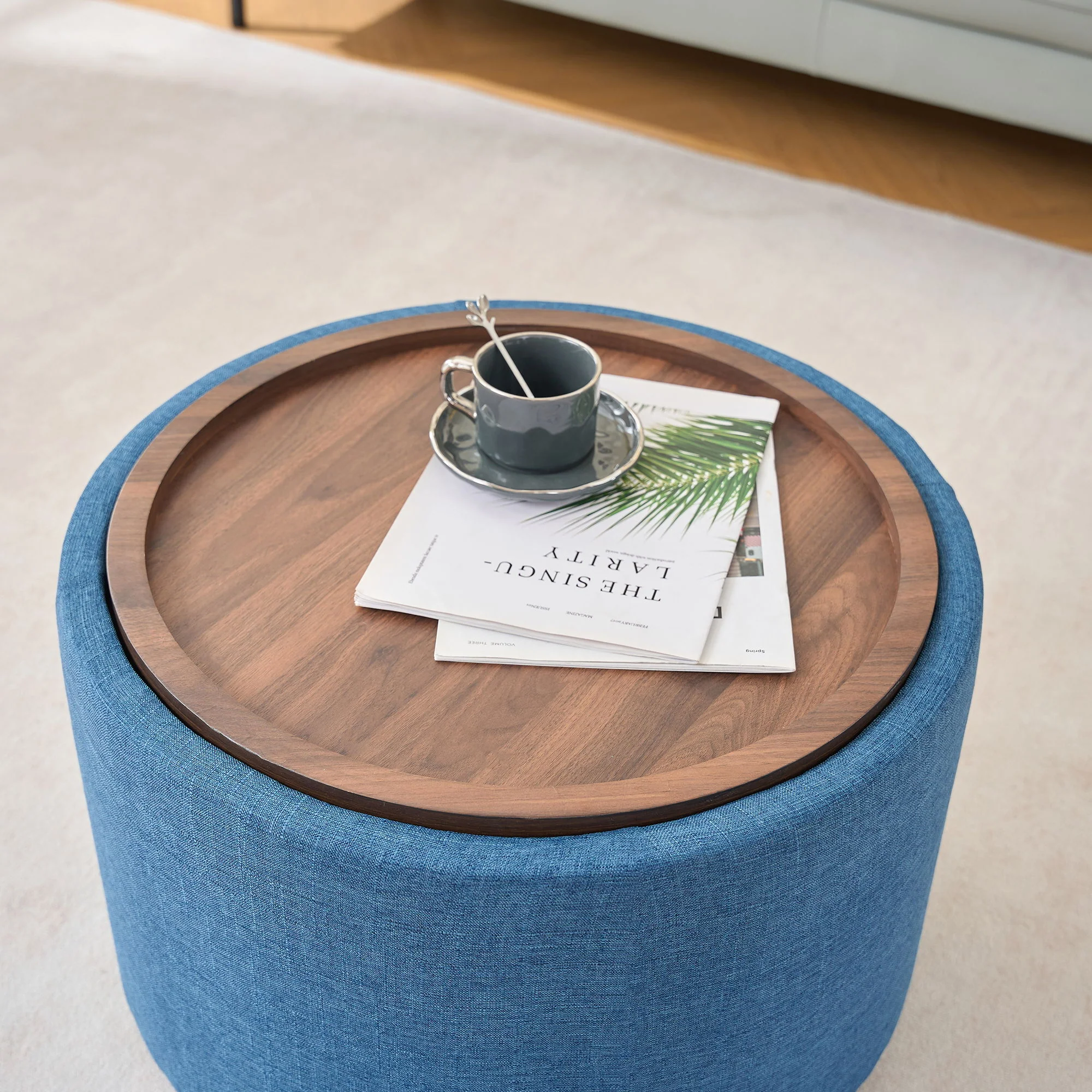 Nesting Ottomans, Round Coffee Table & Bench With Tray (Set of 2) - Image 11