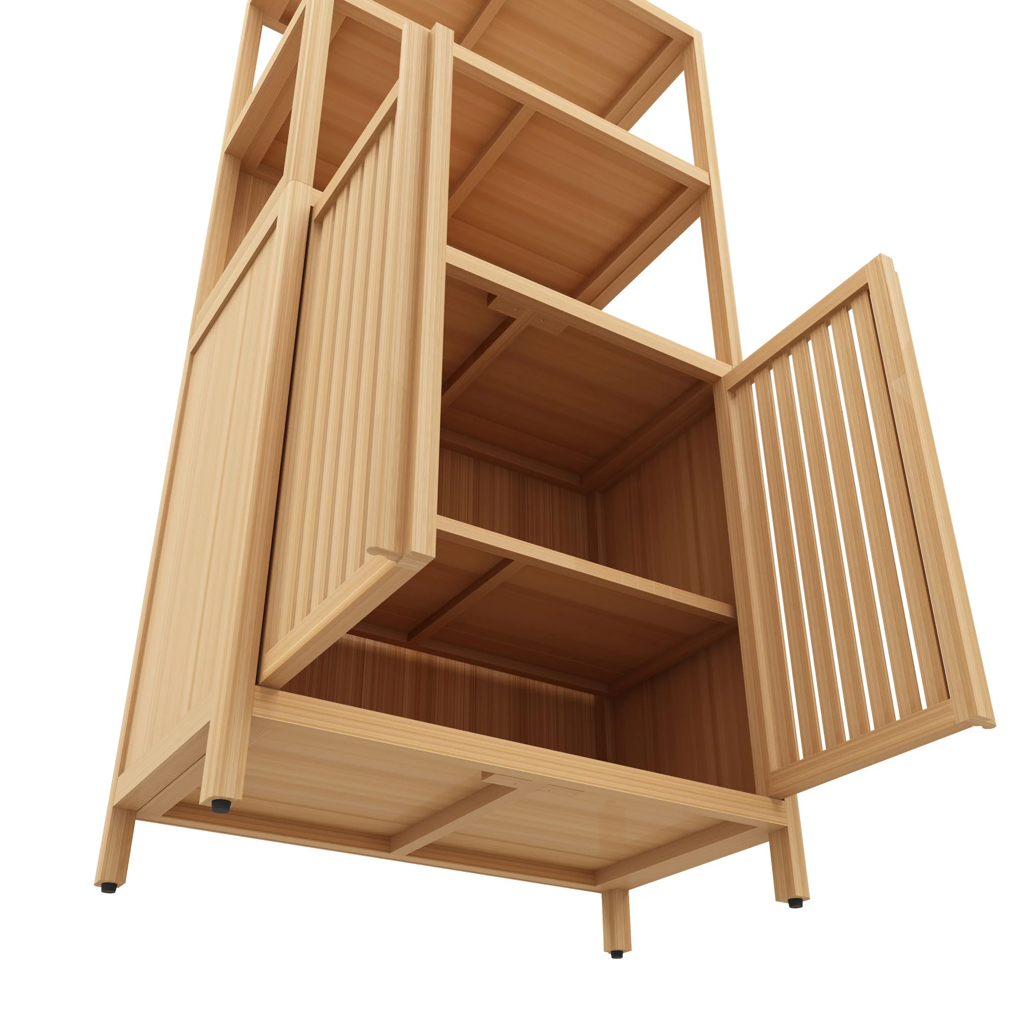 Neutral - Bamboo Storage Cabinet Freestanding With 2 Doors For Bathroom, Living Room, Kitchen, And Entryway - Neutral - Image 3