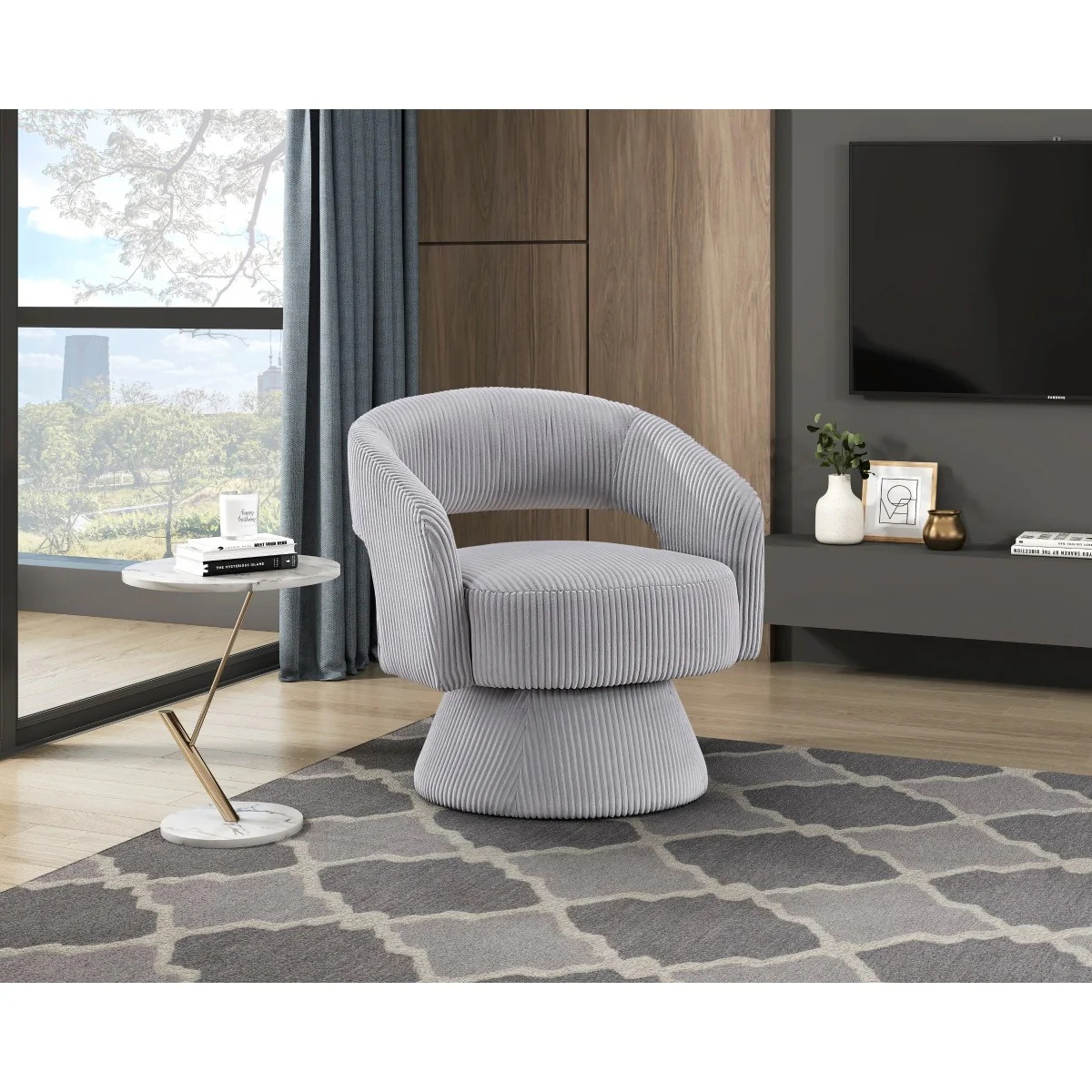 Modern Swivel Corduroy Accent Chair - Image 17