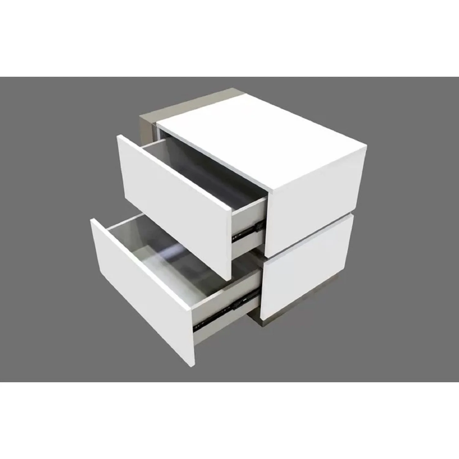 Nightstand Bedside Table With 2 Drawer For Bedroom - White / Silver - Image 2