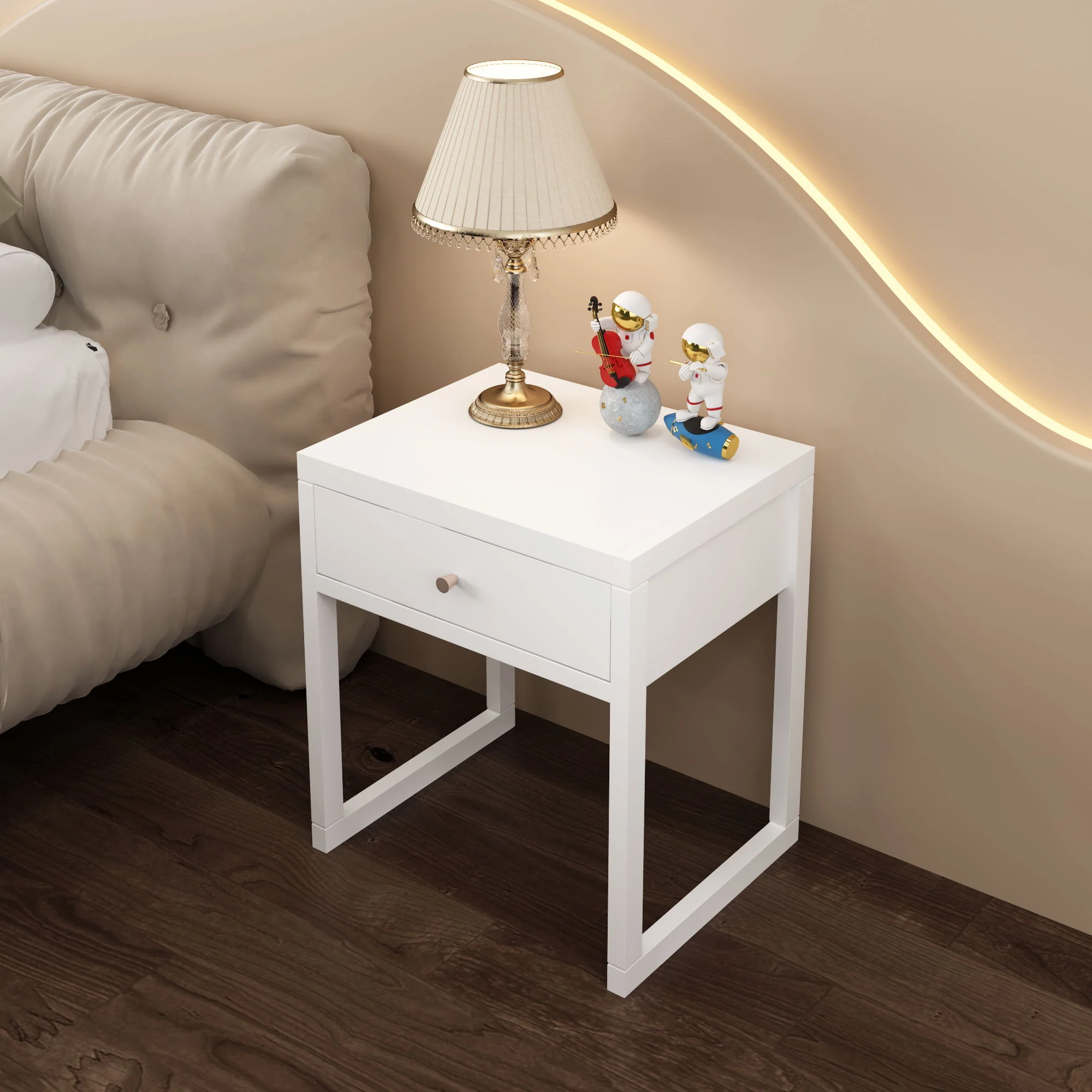 Nightstand With Drawer, Minimalist Bedside Table, Compact End Table For Bedroom - White - Image 9
