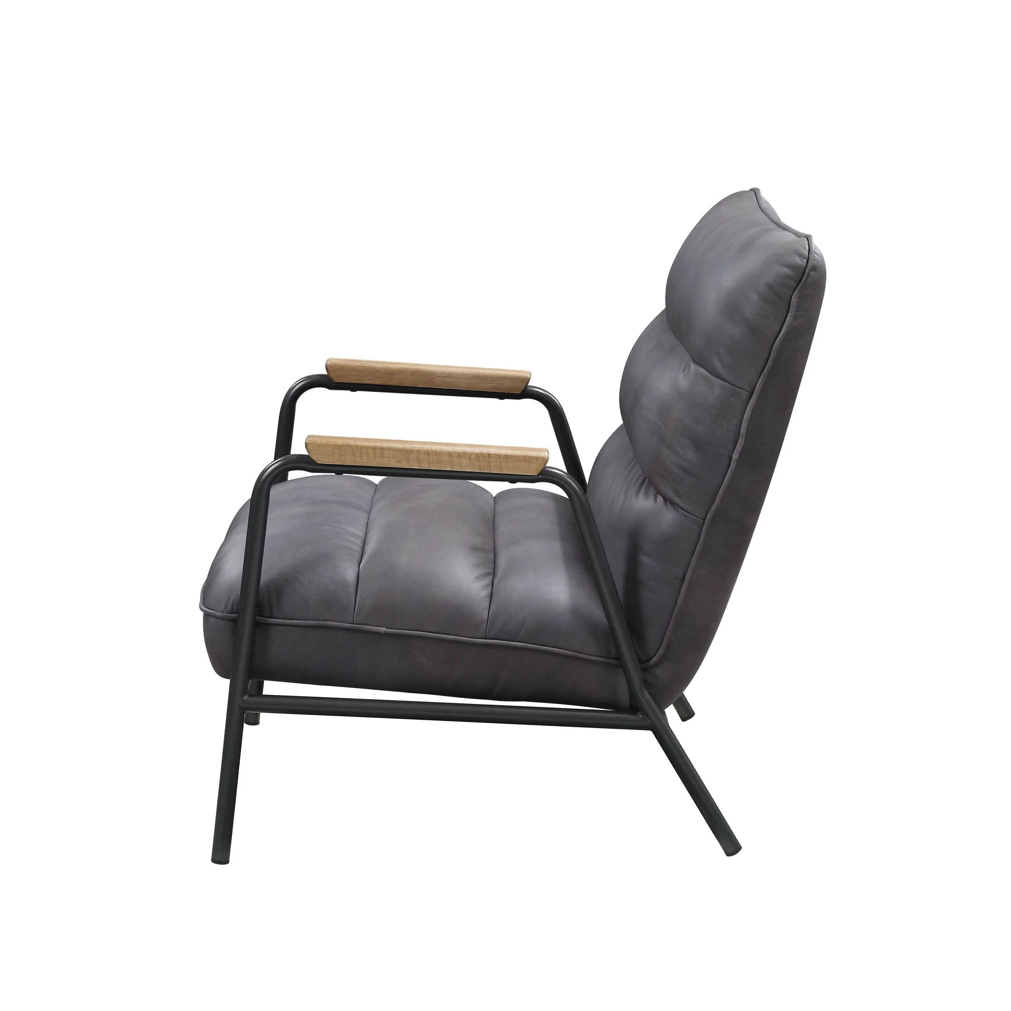 Nignu - Top Grain Leather Matt Iron Accent Chair - Gray - Image 5