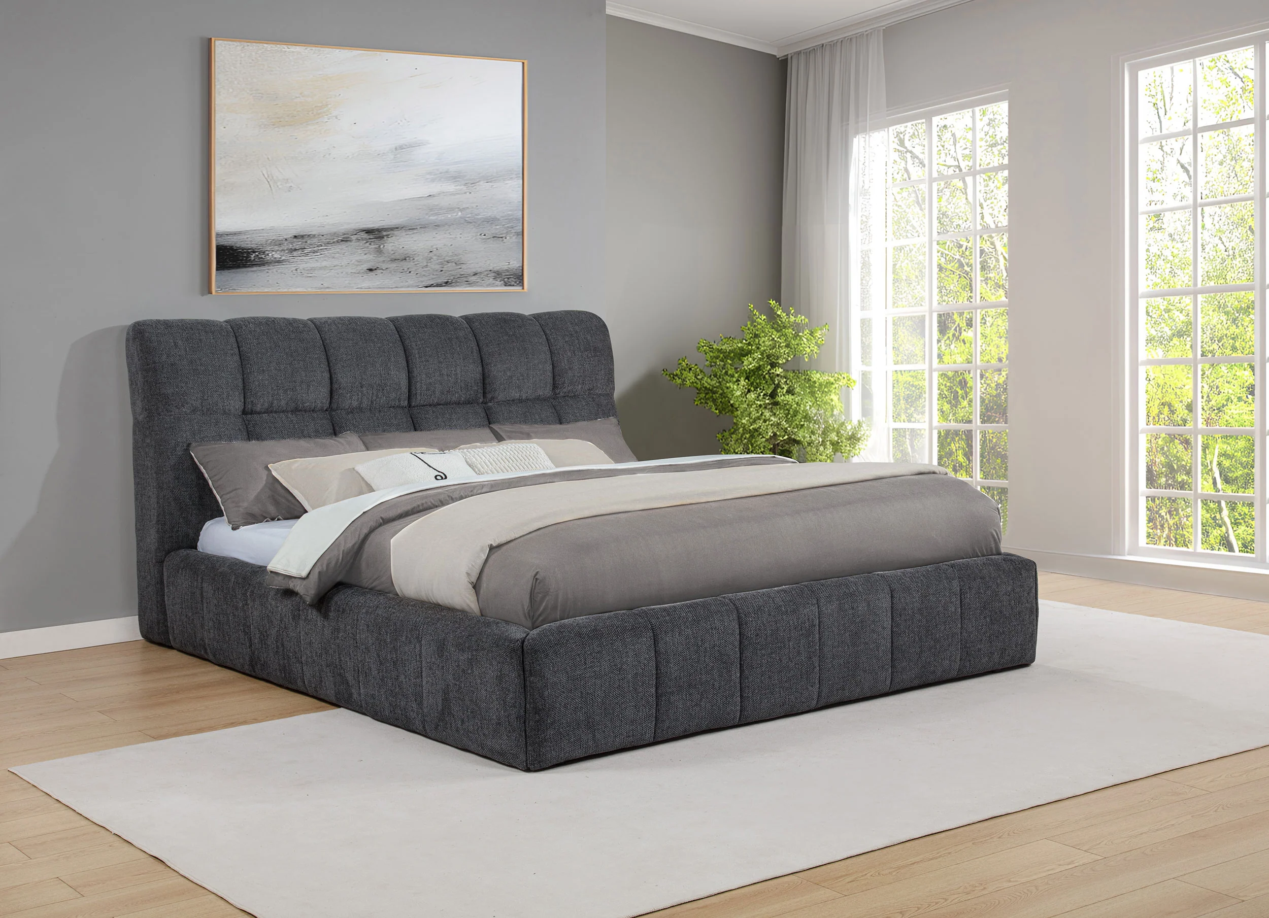 Nollet 48-Inch Upholstered California King Platform Bed in Grey - Image 4