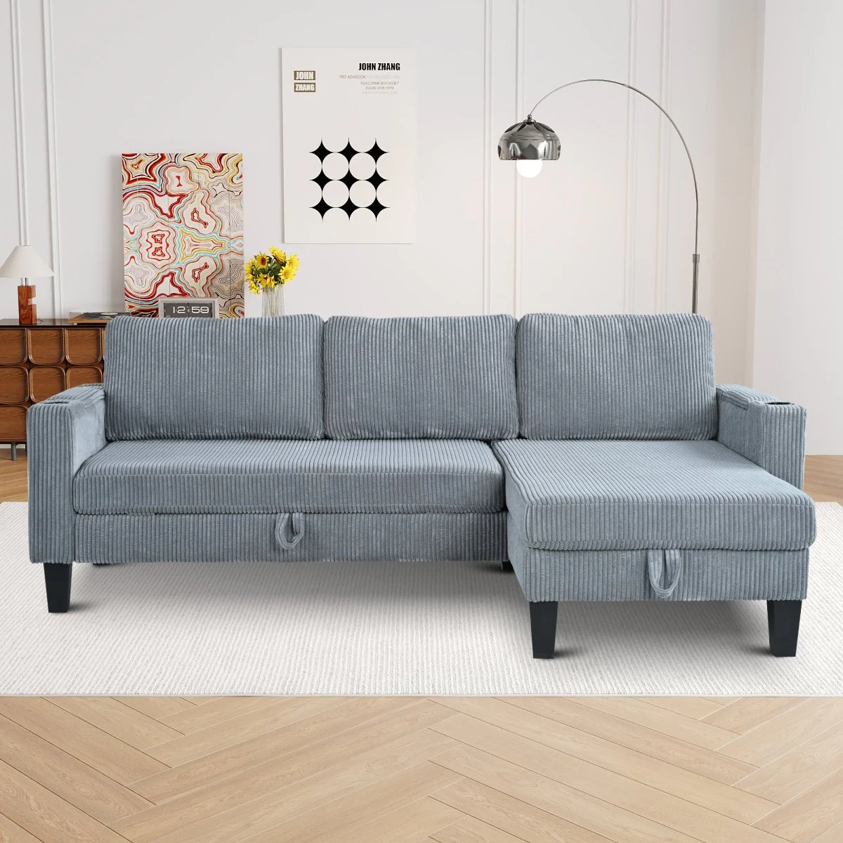 Norrin Reversible Sleeper Sectional with Storage & USB in Beige or Gray - Image 12