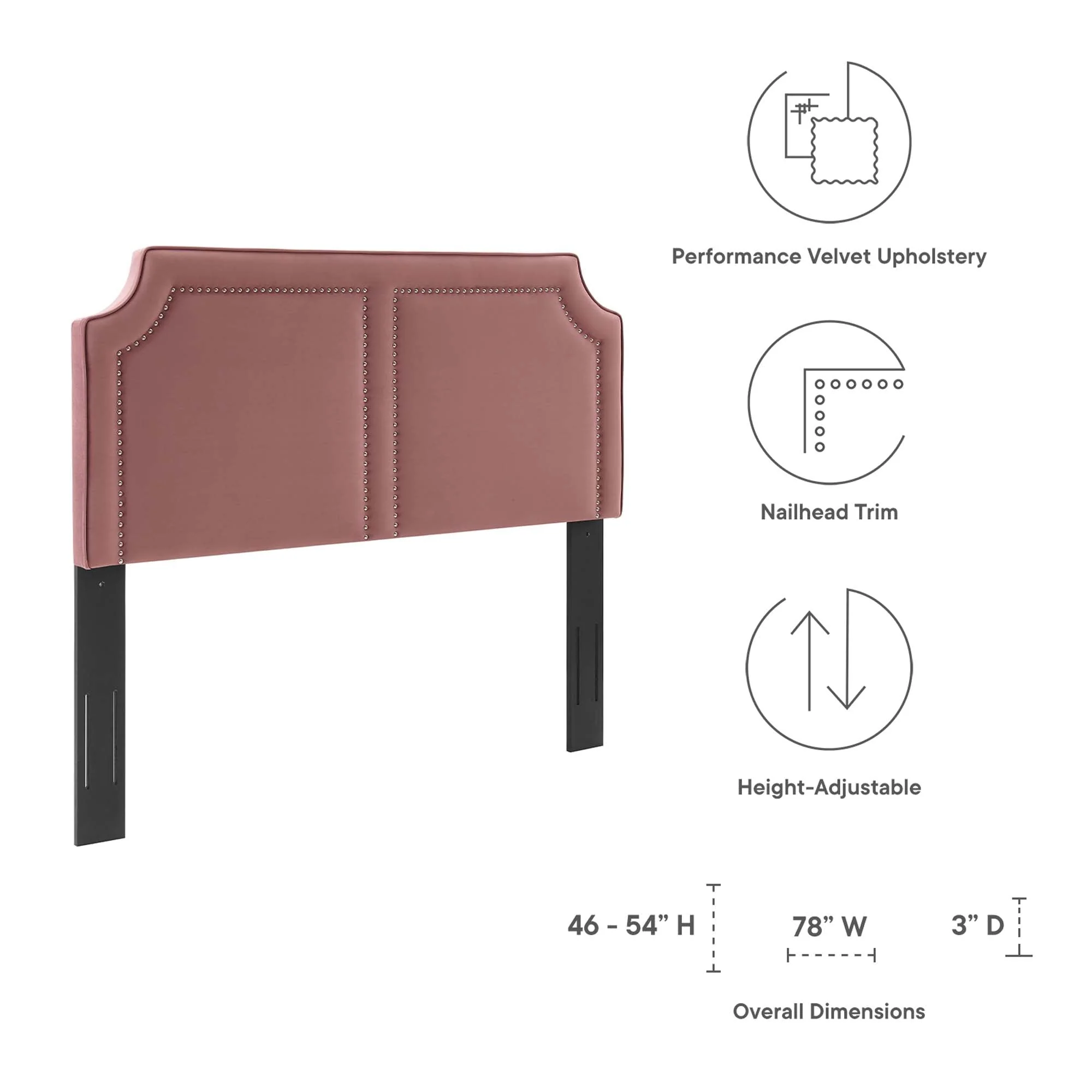 Notched Performance Velvet Headboard with Nailhead Trim - Image 2