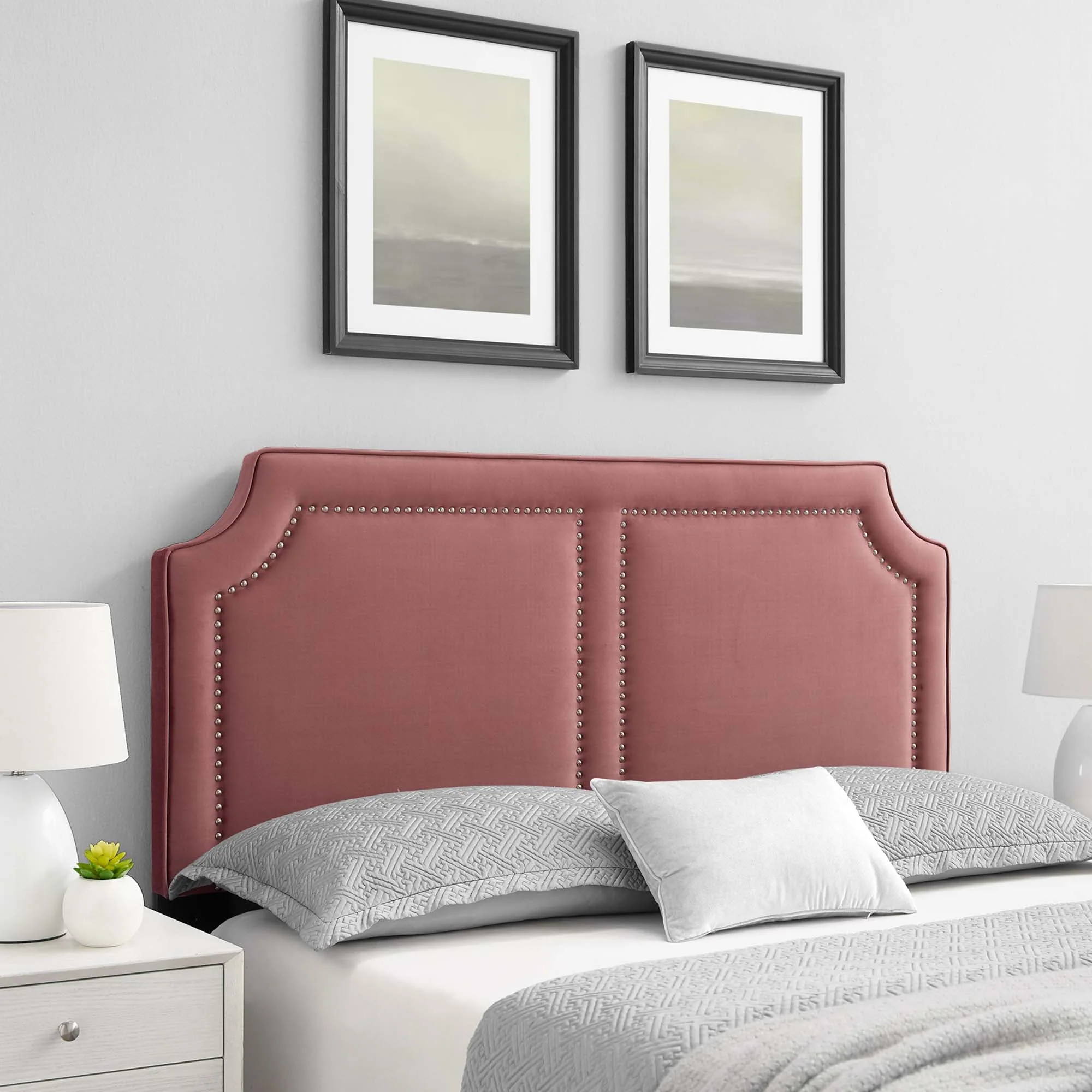 Notched Performance Velvet Headboard with Nailhead Trim - Image 5