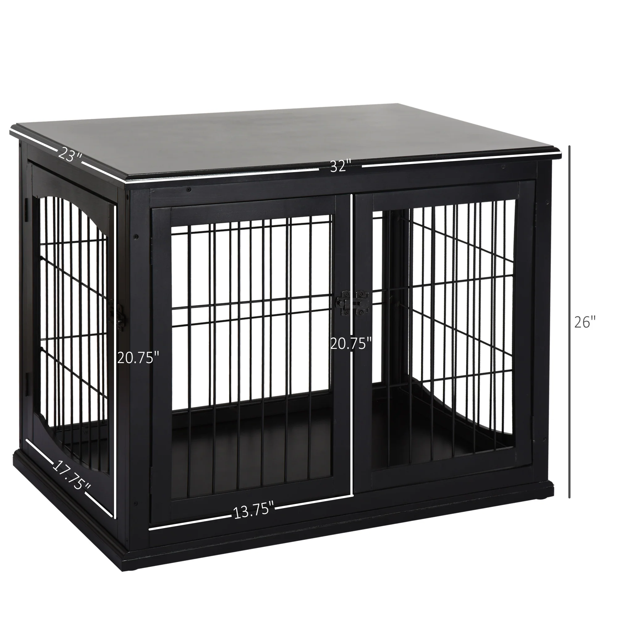 Nox 32-Inch Furniture-Style Dog Crate End Table with Arched French Doors - Image 3
