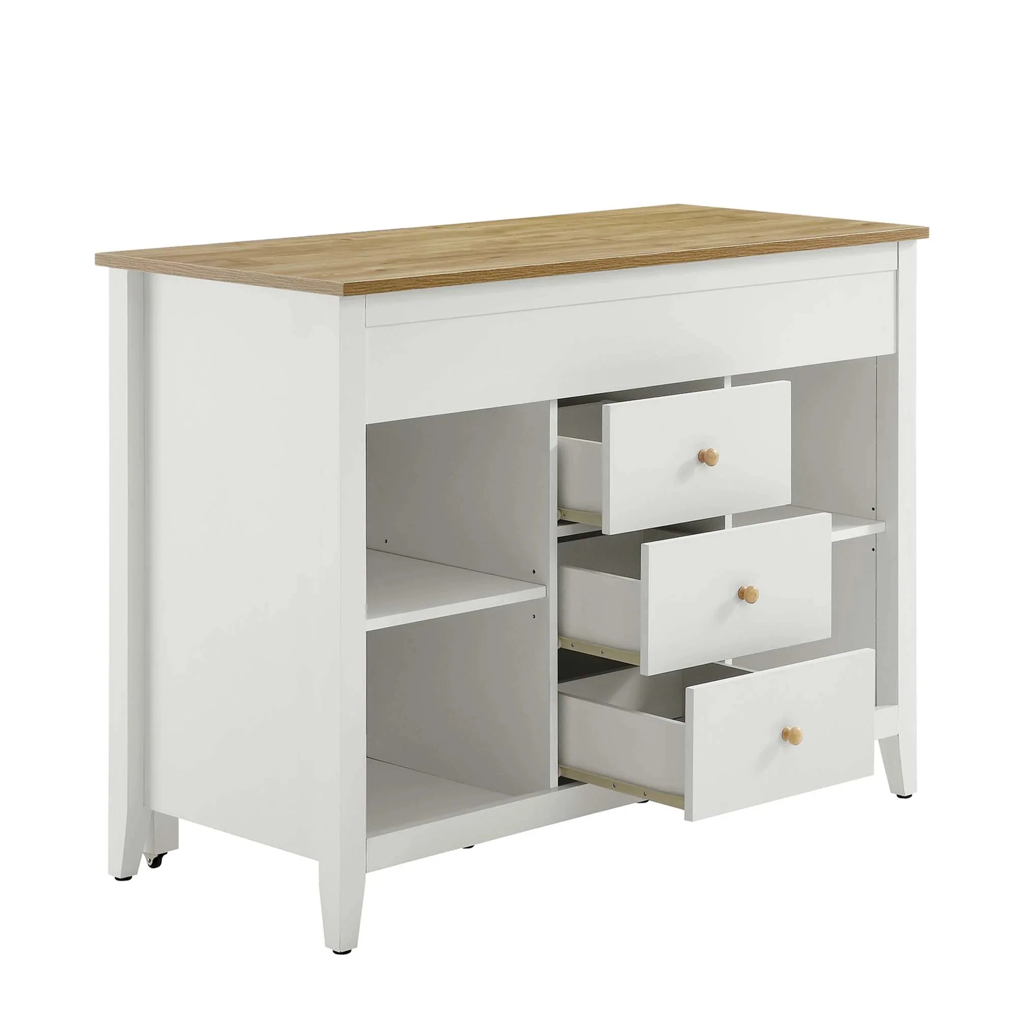Oak and White Farmhouse Kitchen Island with Pull-Out Table 47 Inch - Image 5