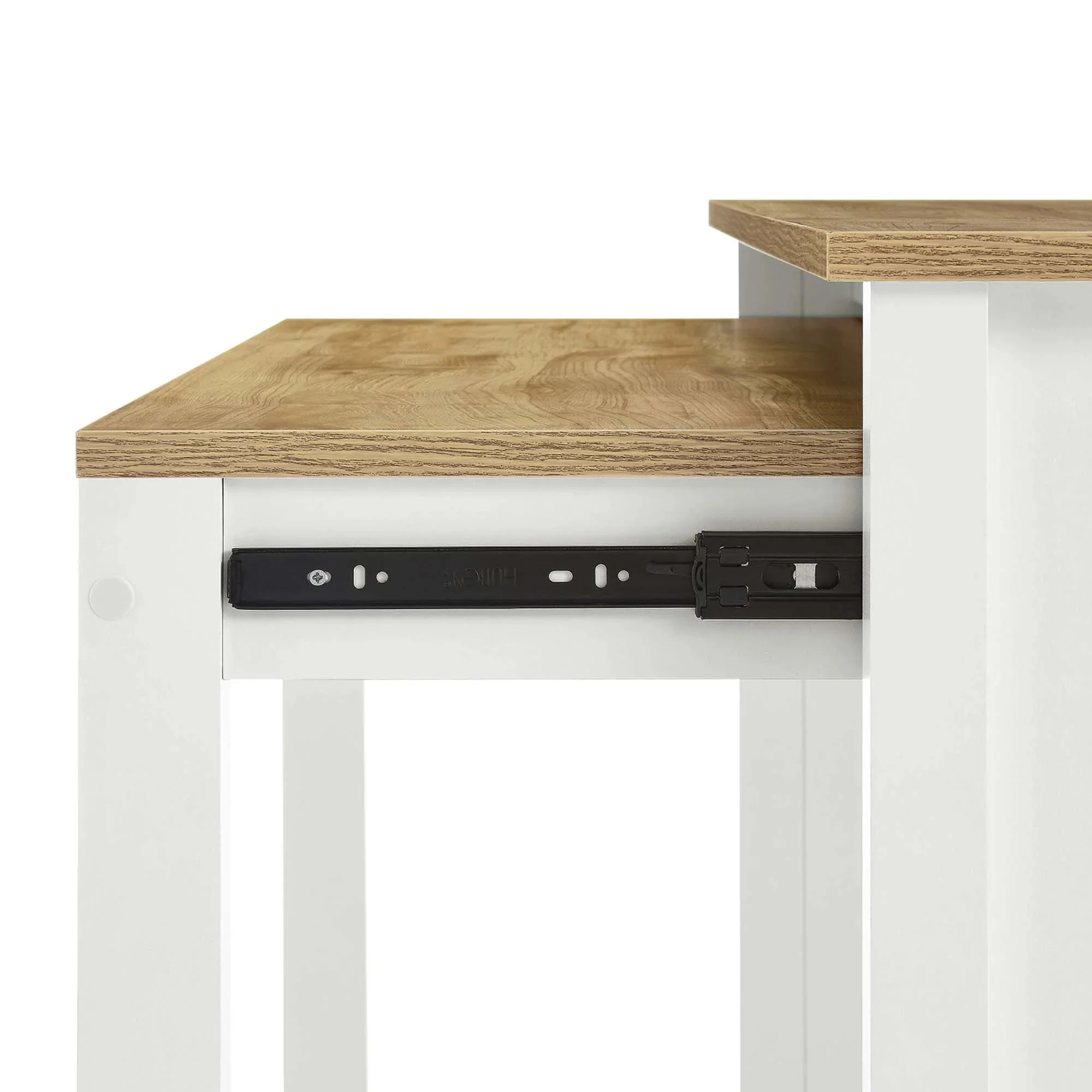 Oak and White Farmhouse Kitchen Island with Pull-Out Table 47 Inch - Image 8