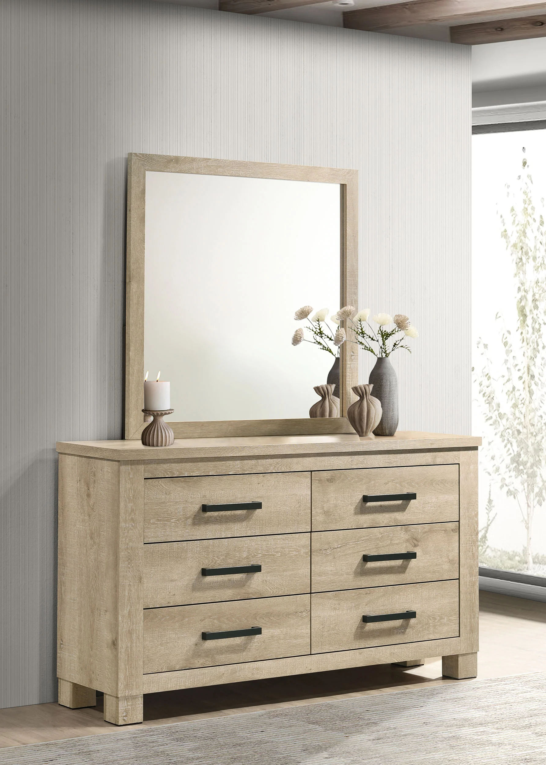 Oakglen 6-Drawer Dresser and Mirror in Weathered Oak - Image 5