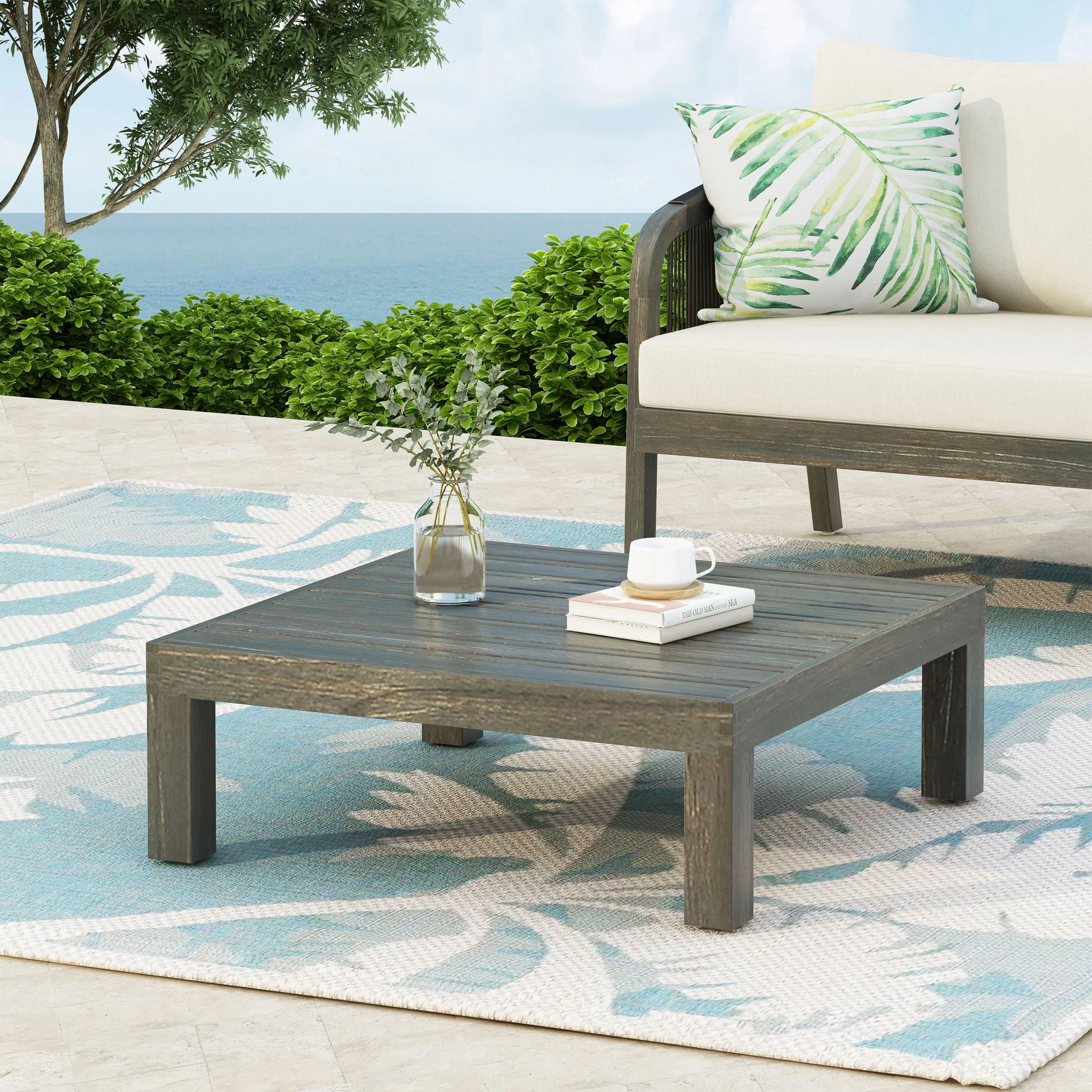 Oana Brava - Rustic Coffee Table With Slat Panel Design - Gray - Image 9