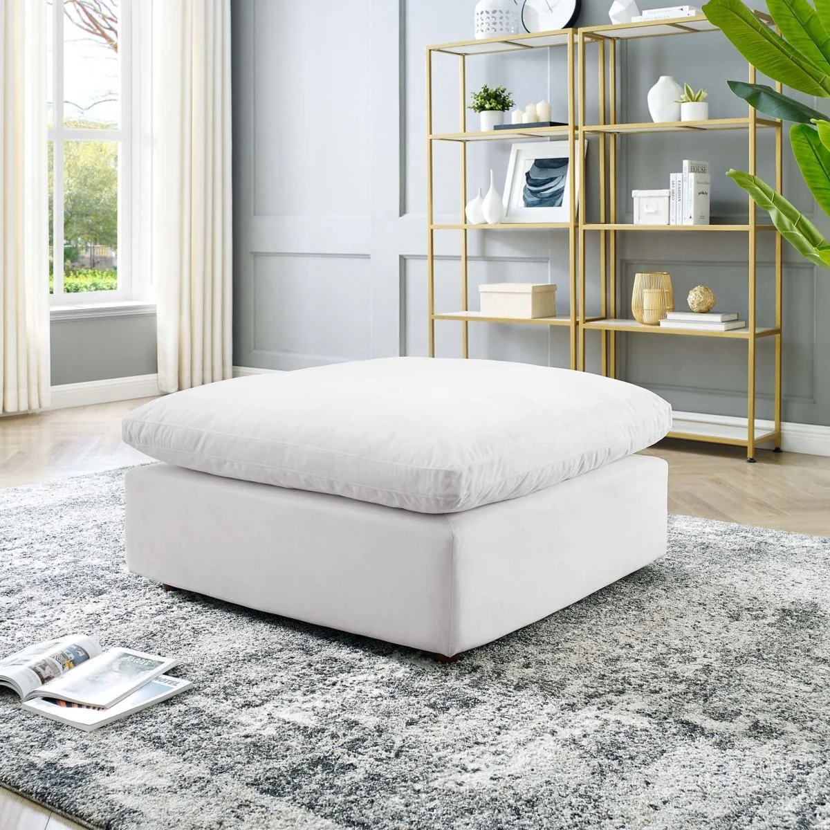 Overstuffed Velvet Ottoman with Down Cushion – 40 Inch - Image 13