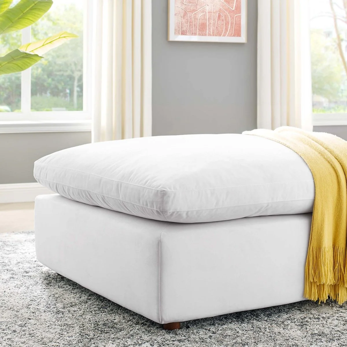 Overstuffed Velvet Ottoman with Down Cushion – 40 Inch - Image 14