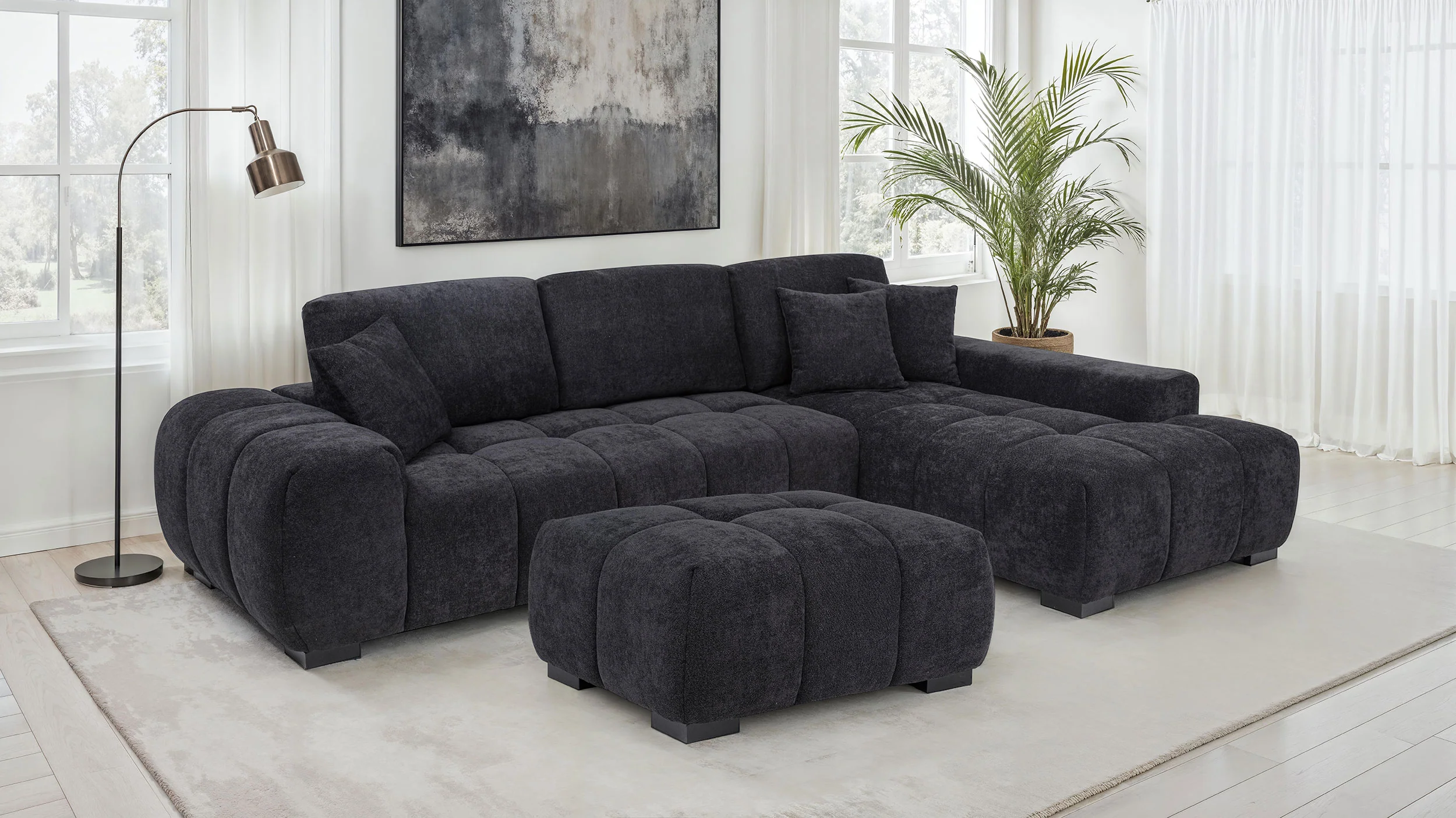 Octavia Upholstered Rectangular Ottoman Black - Image 7