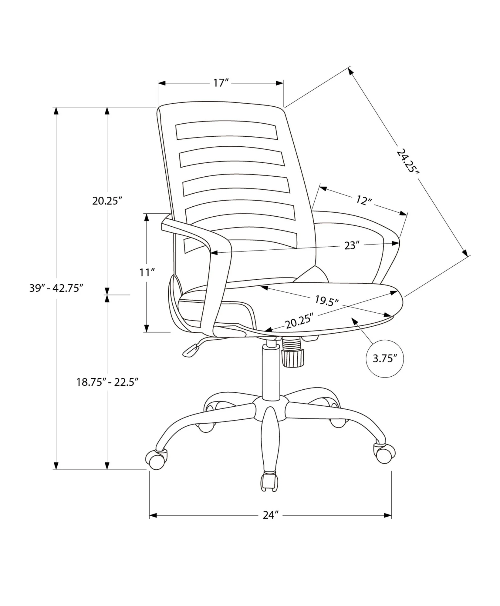 Office Chair, Adjustable Height, Swivel, Ergonomic, Armrests - Image 7