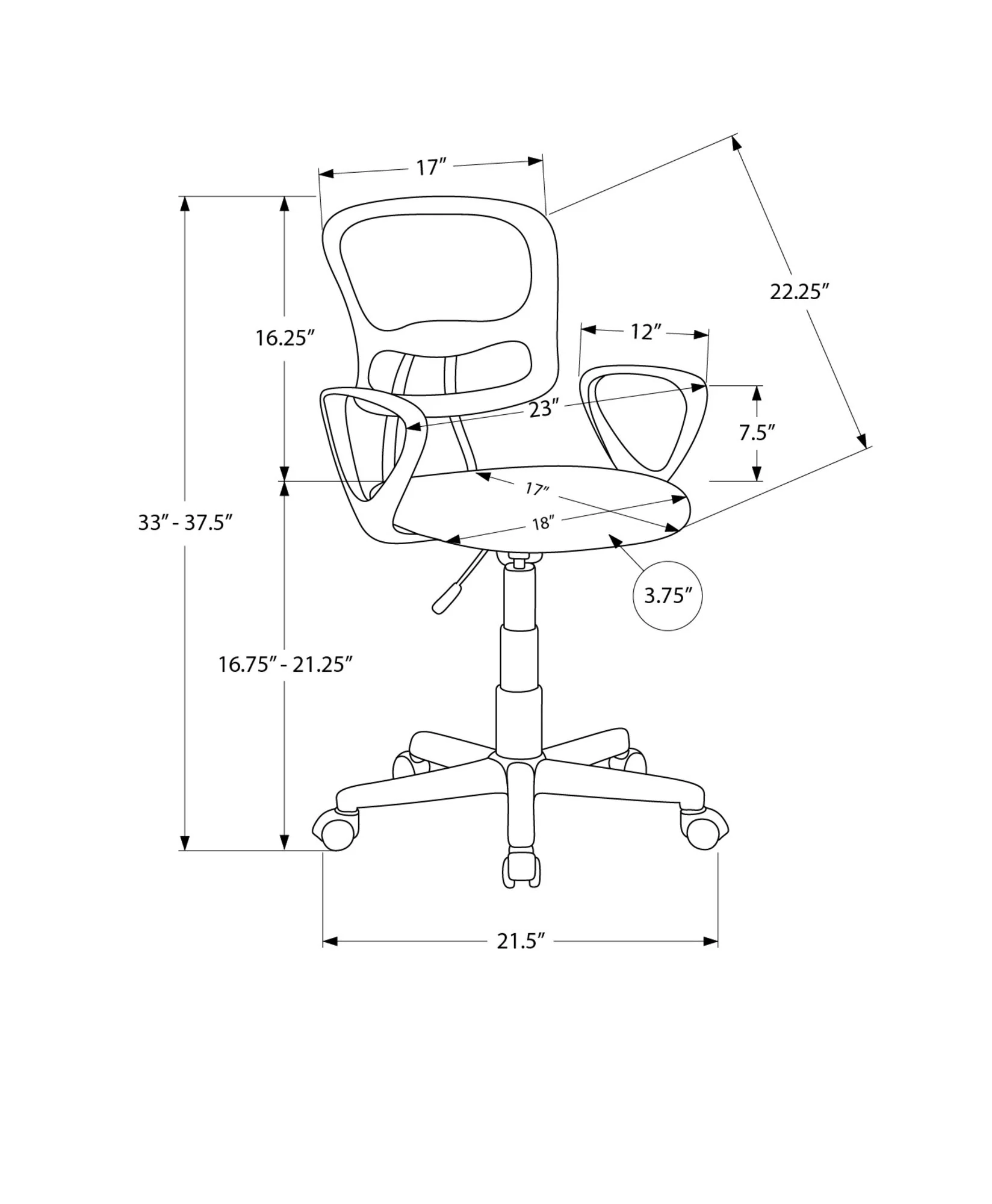 Office Chair, Adjustable Height, Swivel, Ergonomic, Armrests, Mesh, Contemporary / Modern - Black - Image 9